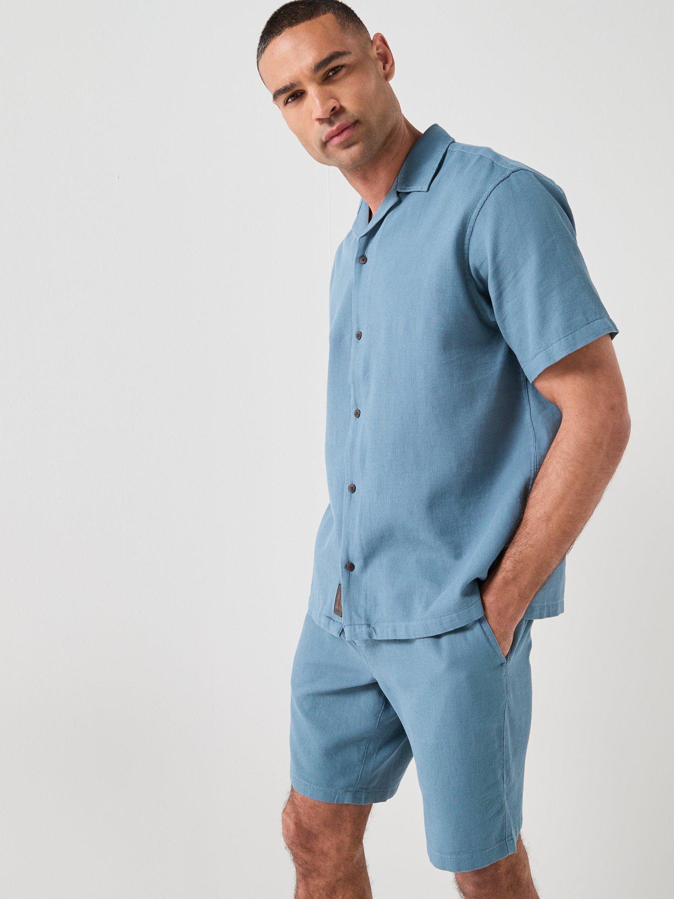 Image 3 of 6 of Jack & Jones Waffle Resort Short And Shirt Set - Blue