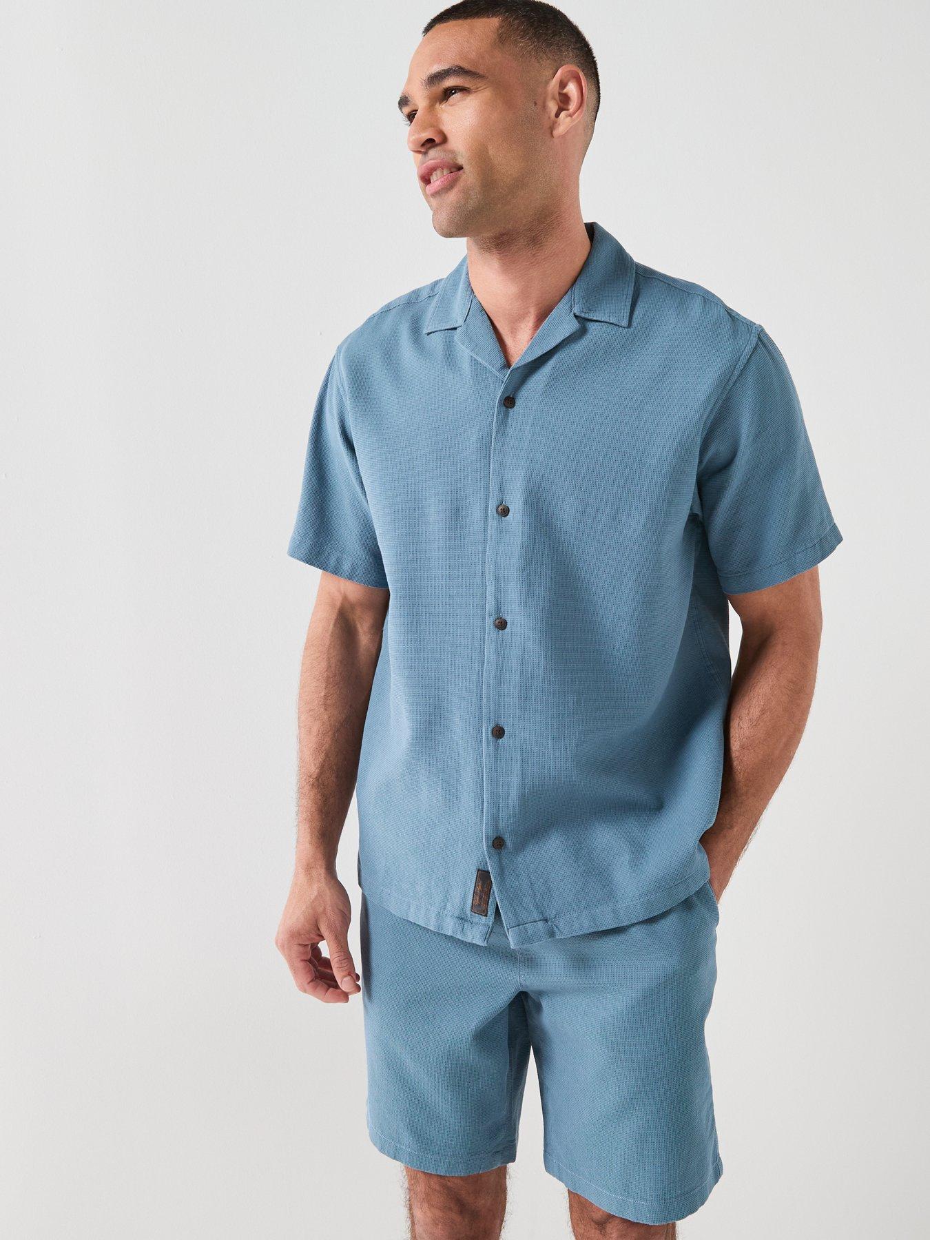 Image 5 of 6 of Jack & Jones Waffle Resort Short And Shirt Set - Blue