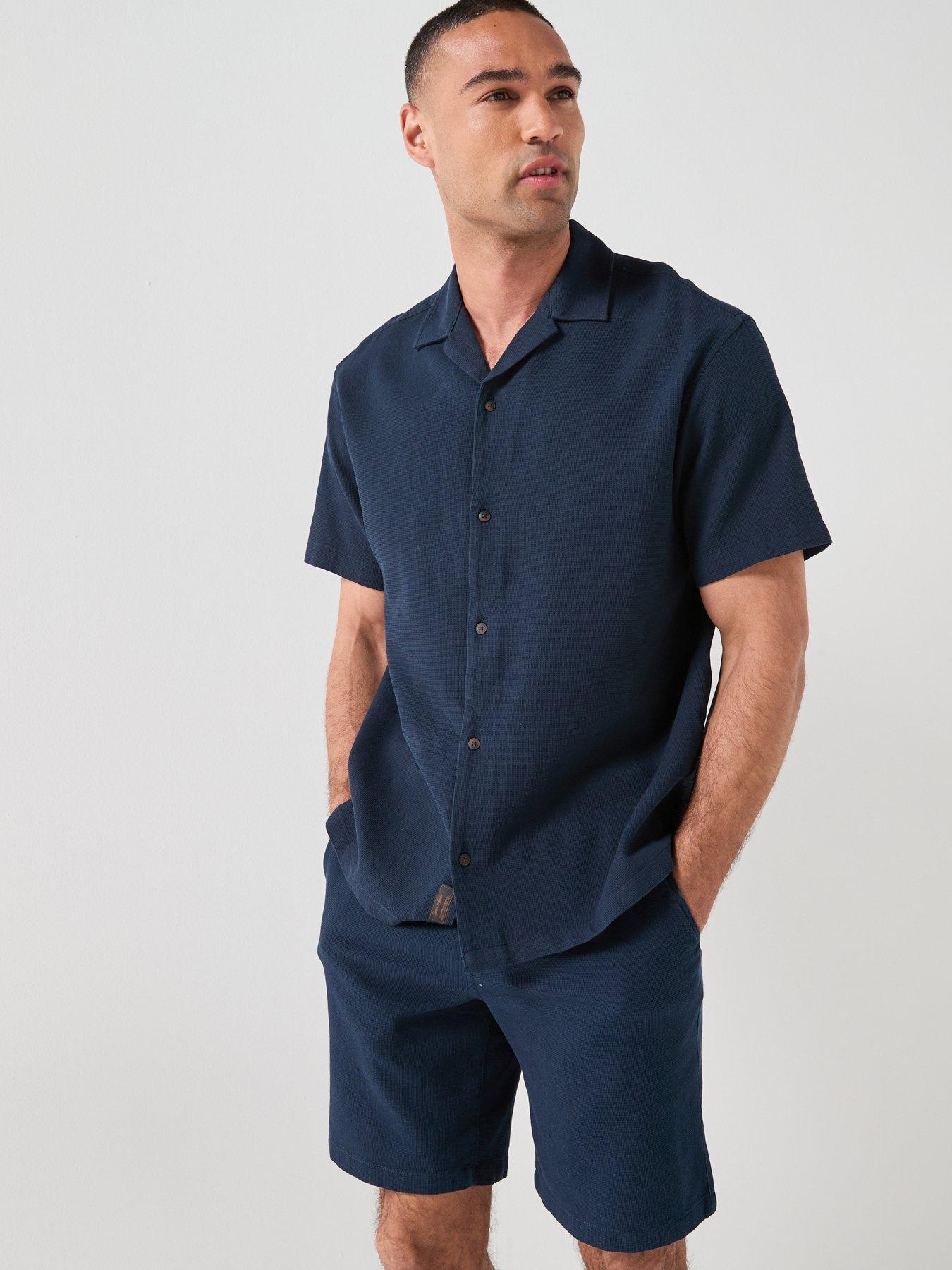 Jack & Jones Waffle Resort Short And Shirt Set - Navy