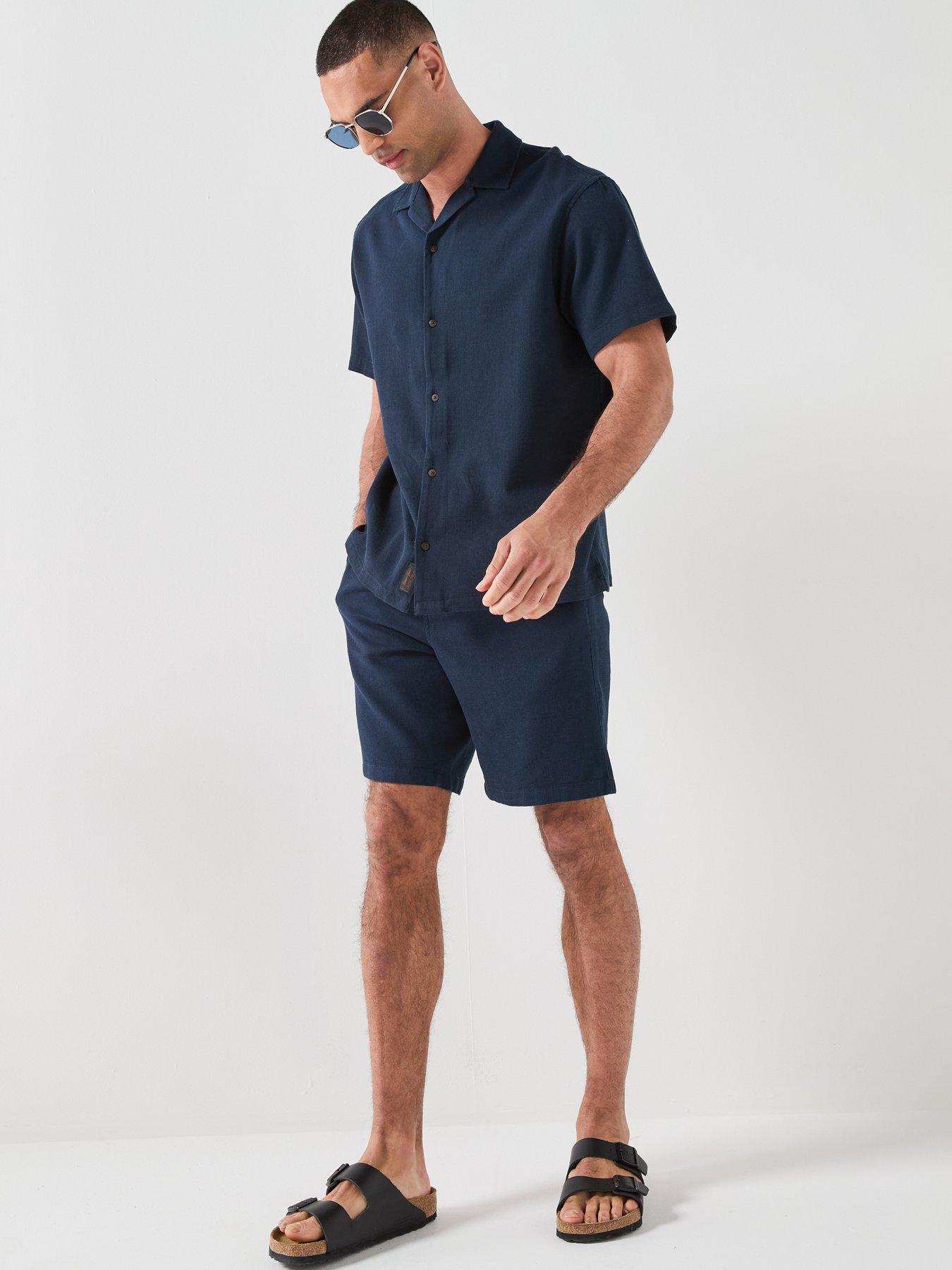 Image 4 of 6 of Jack & Jones Waffle Resort Short And Shirt Set - Navy