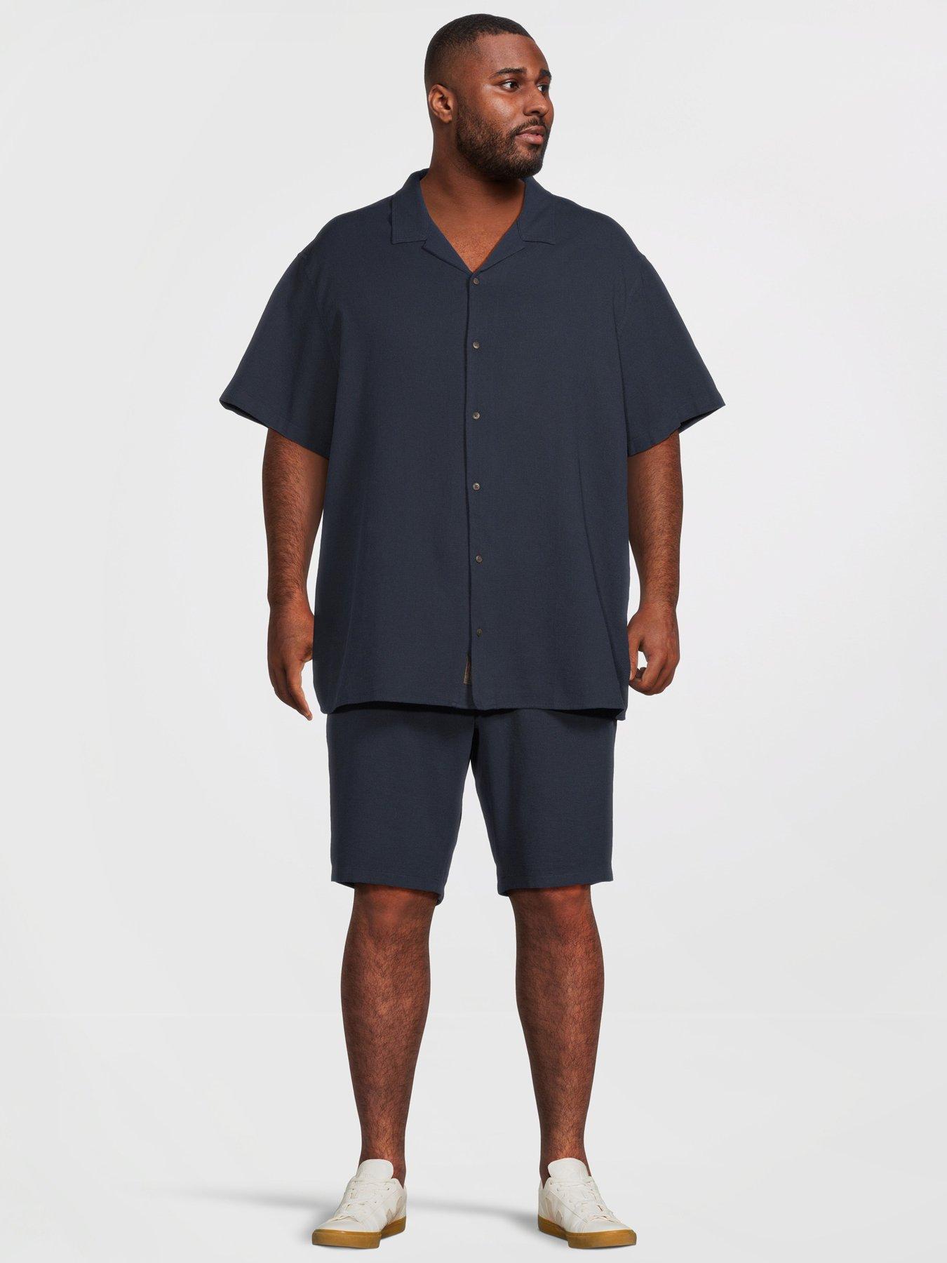 Image 1 of 5 of Jack & Jones Plus Waffle Resort Short Sleeve Shirt And Short Set - Navy