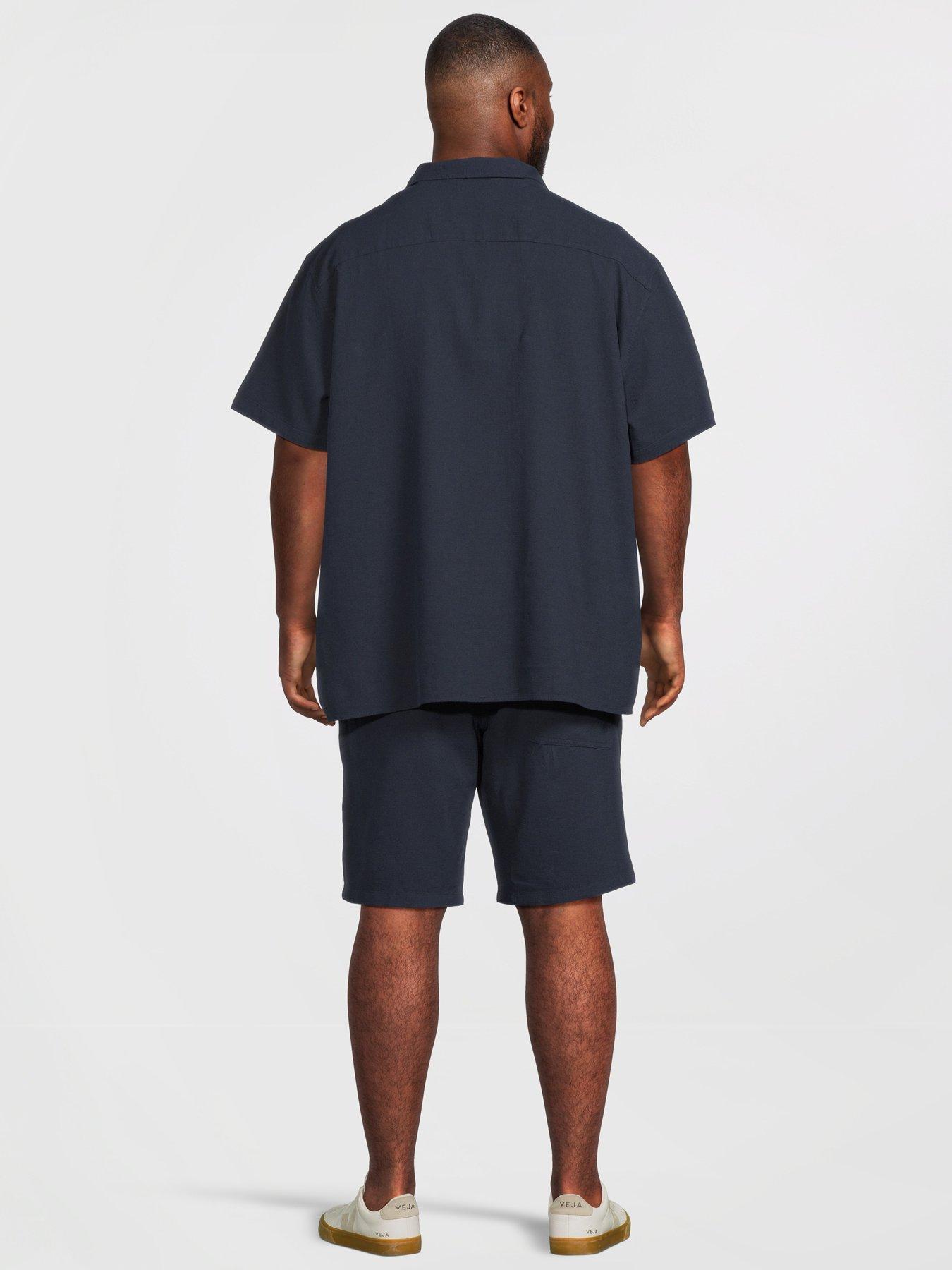 Image 2 of 5 of Jack & Jones Plus Waffle Resort Short Sleeve Shirt And Short Set - Navy