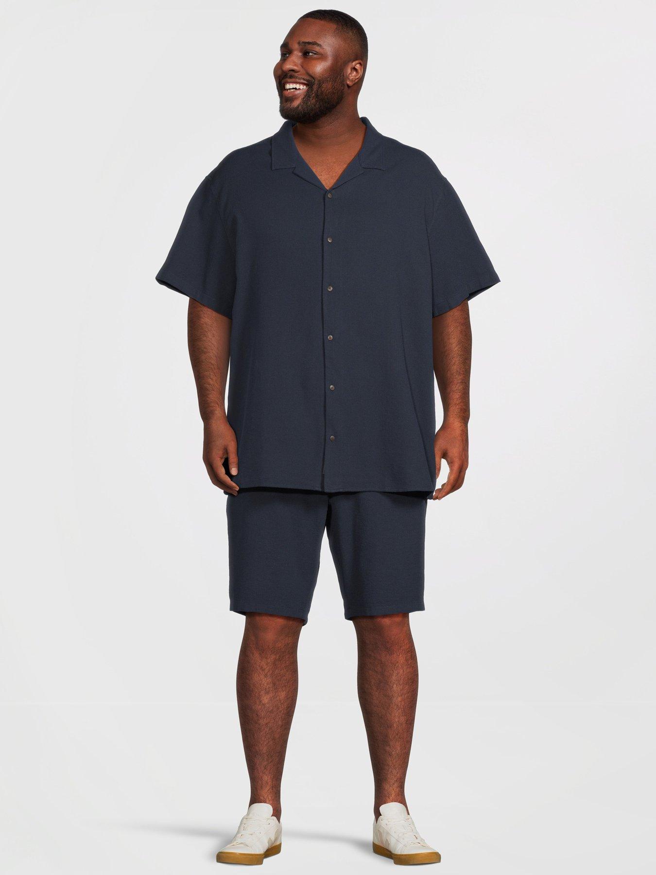 Image 3 of 5 of Jack & Jones Plus Waffle Resort Short Sleeve Shirt And Short Set - Navy