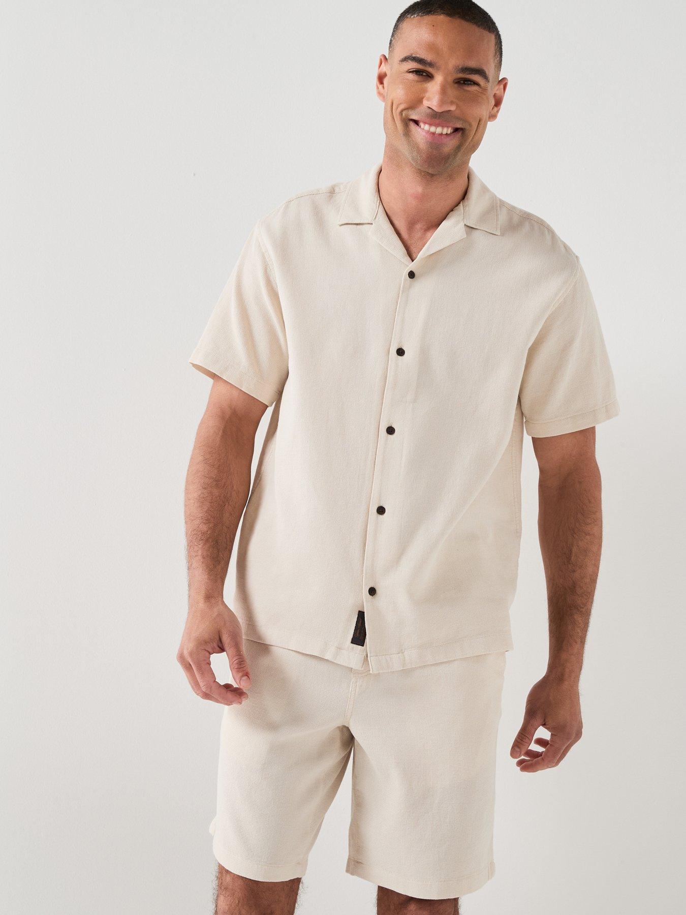 Jack & Jones Waffle Resort Short And Shirt Set - Off White