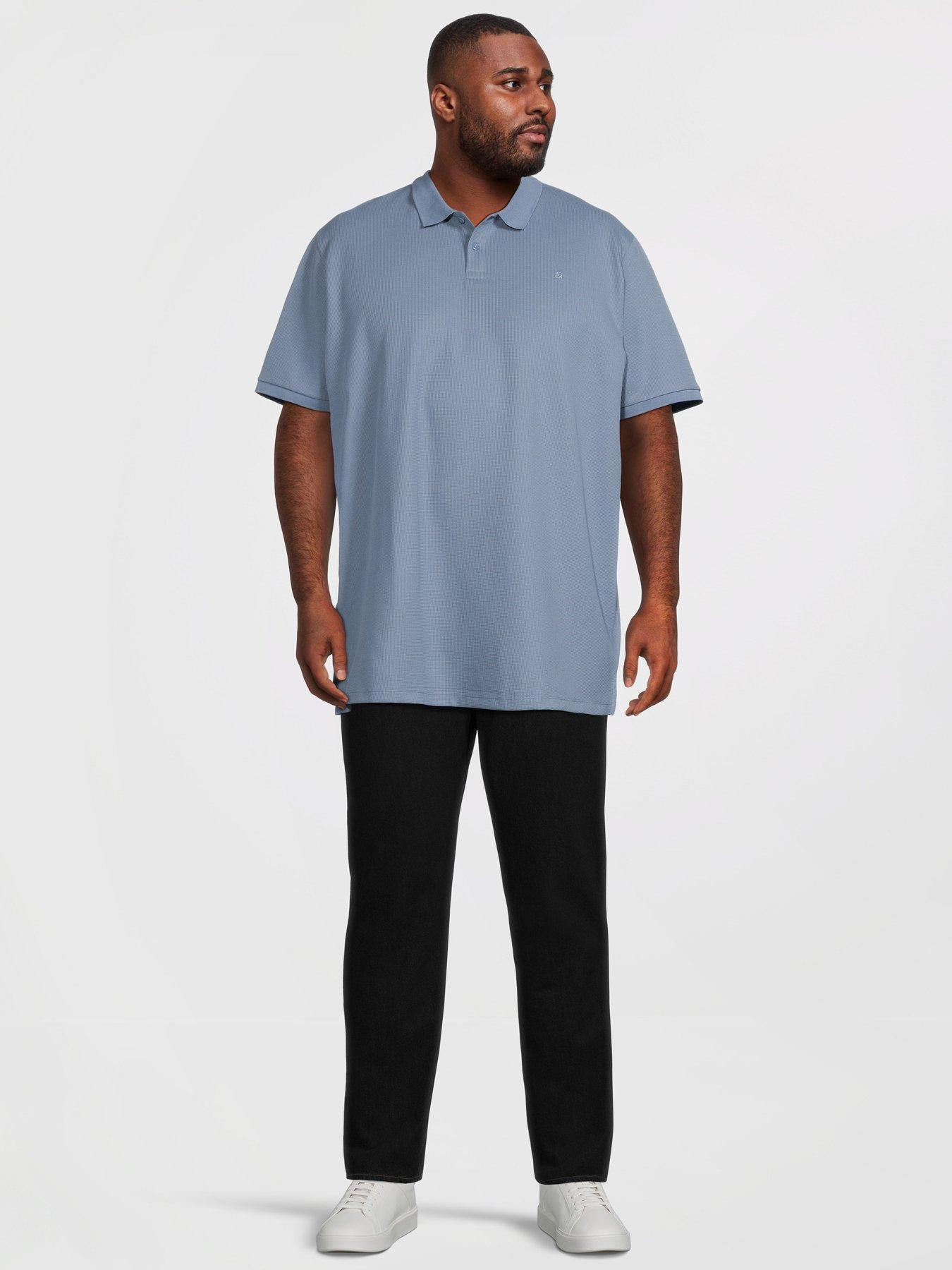 Image 3 of 5 of Jack & Jones Plus Austin Short Sleeve Polo Shirt - Blue
