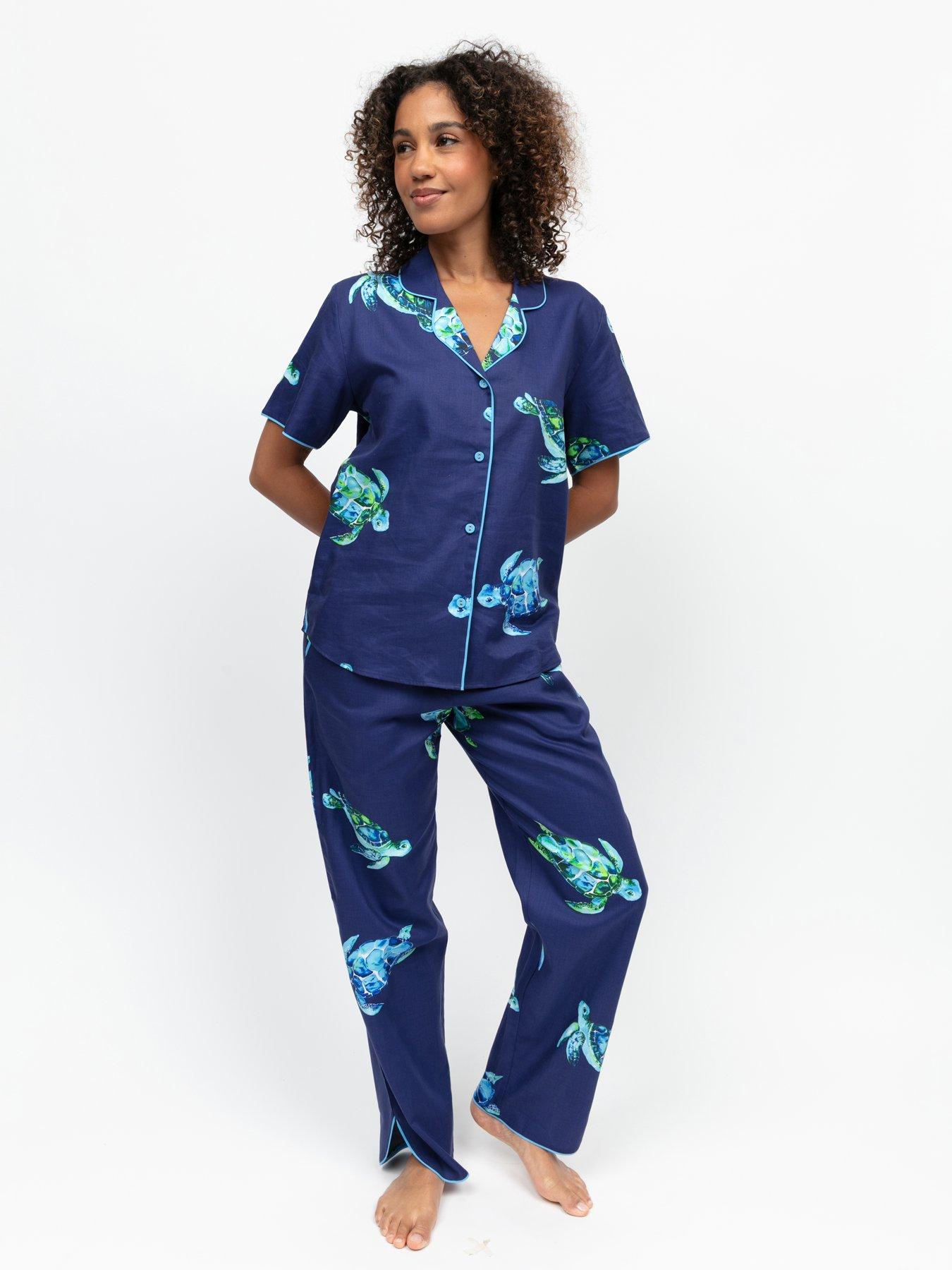 Cyberjammies Cyberjammies Ashley Navy Big Turtle Print Short Sleeve Pyjama Set - Navy