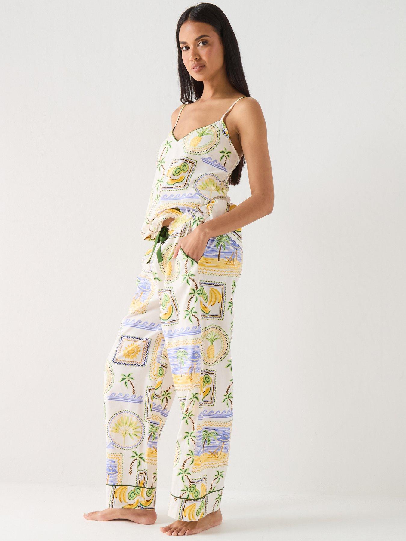 Cyberjammies Cora Postcard Print Cami  &  Wide Leg Pyjama Set - Green