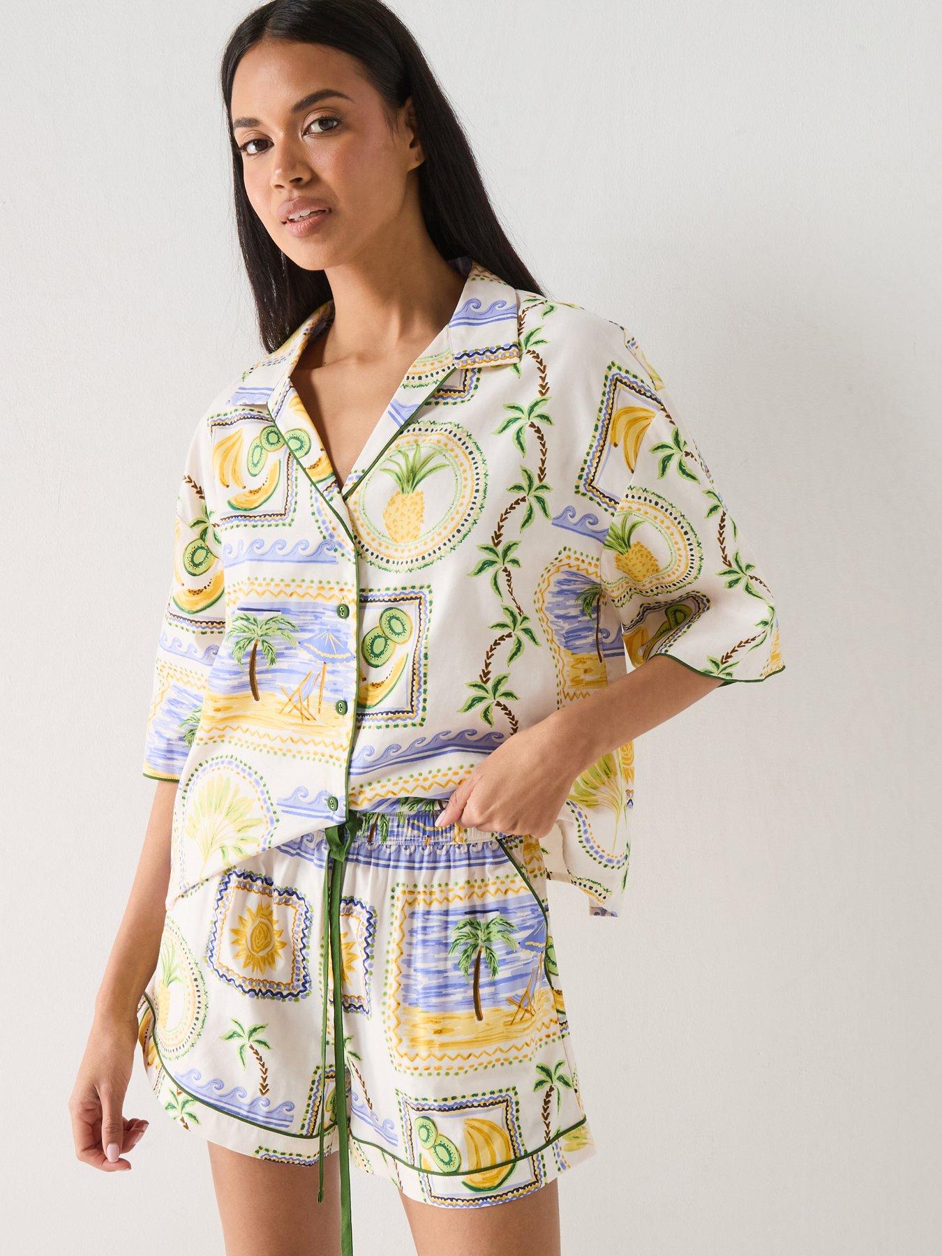 Cyberjammies Cyberjammies Cora Green Postcard Print 3/4th Sleeve Shorty Set - Green