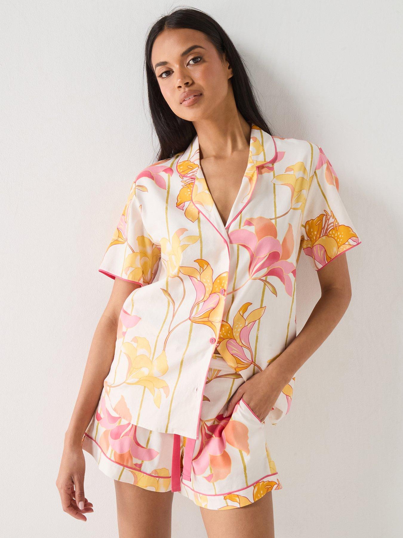 Cyberjammies Cyberjammies Amelia Coral Pink Floral Short Sleeve Shorts Pyjama Set - Coral