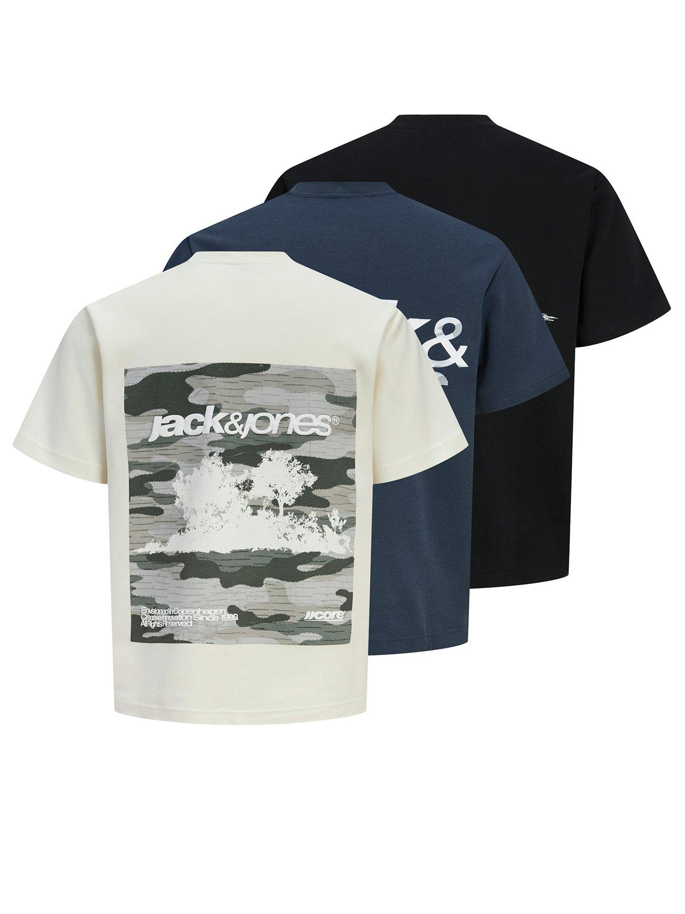 Image 1 of 6 of Jack & Jones Back Print Short Sleeve T-Shirt 3Pk - Multi