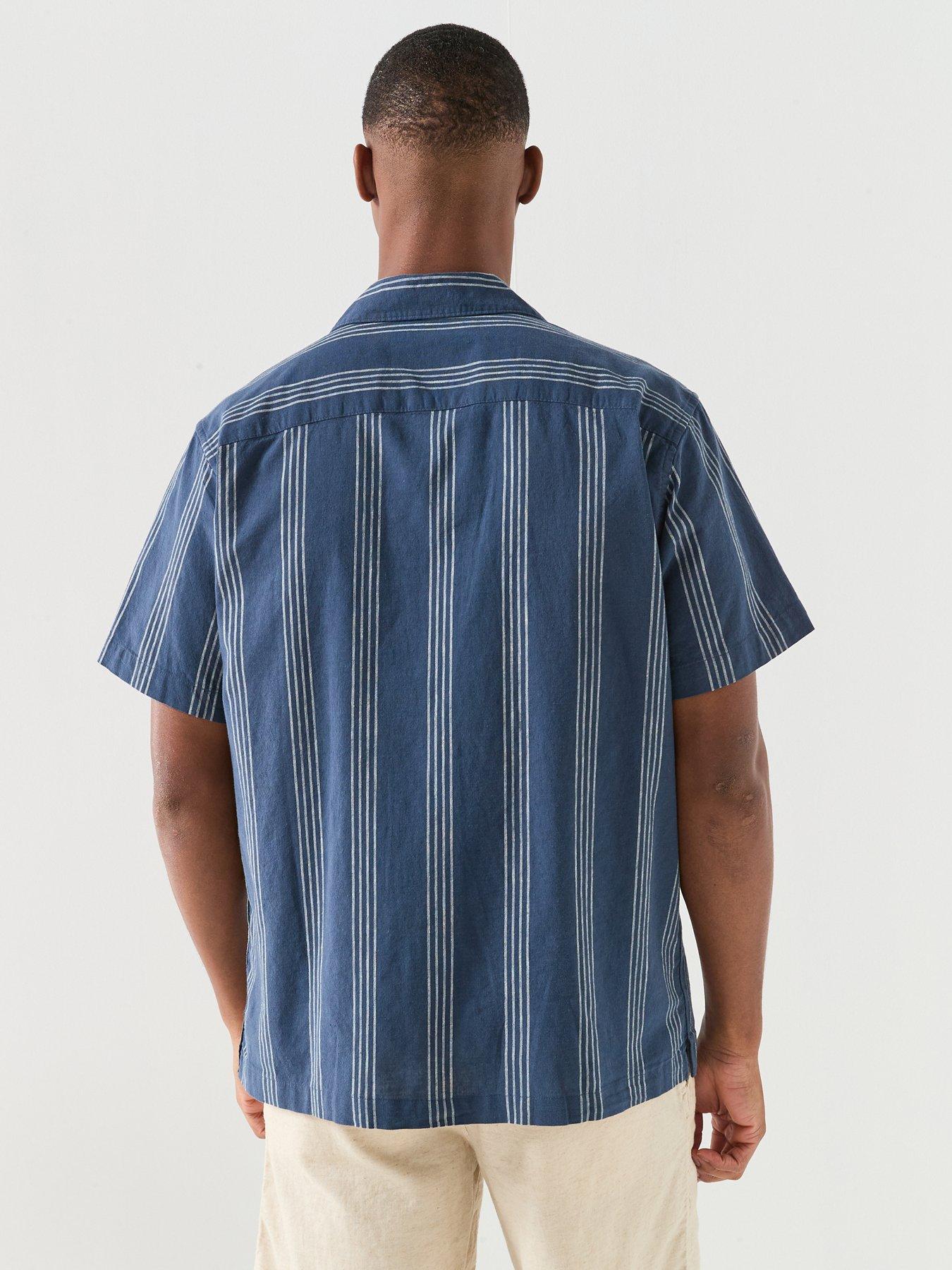 Image 2 of 4 of Jack & Jones Stripe Short Sleeve Resort Shirt - Navy
