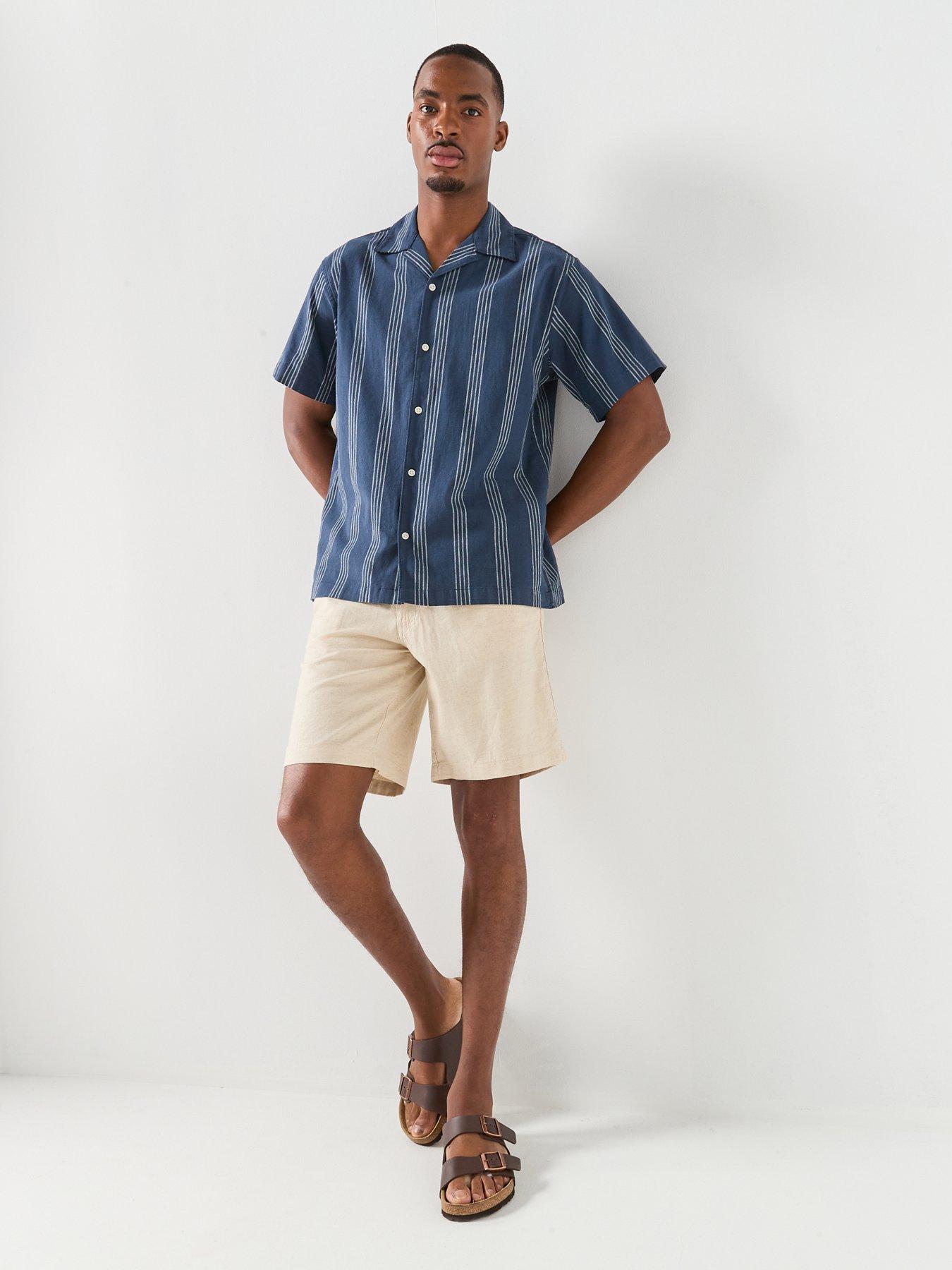 Image 3 of 4 of Jack & Jones Stripe Short Sleeve Resort Shirt - Navy