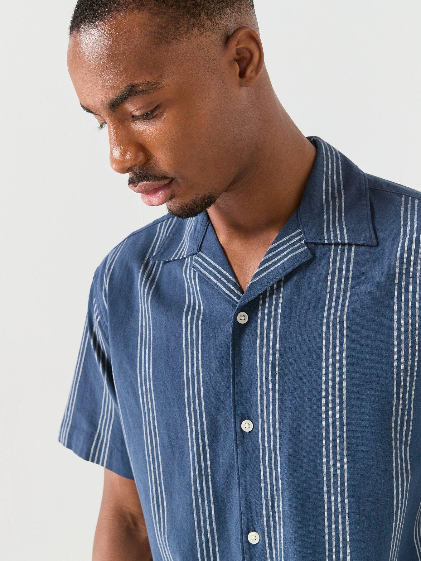 Image 4 of 4 of Jack & Jones Stripe Short Sleeve Resort Shirt - Navy