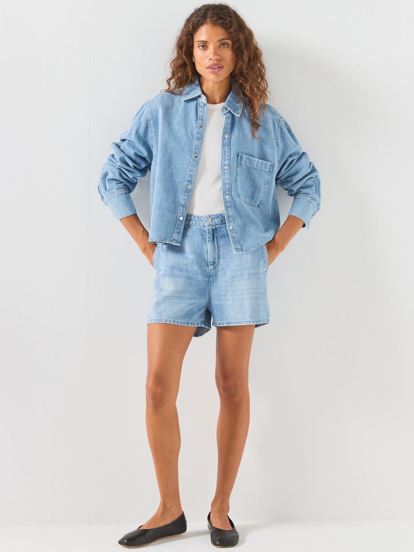 Image 3 of 6 of 7 FOR ALL MANKIND Linen Trouser Shorts - Blue