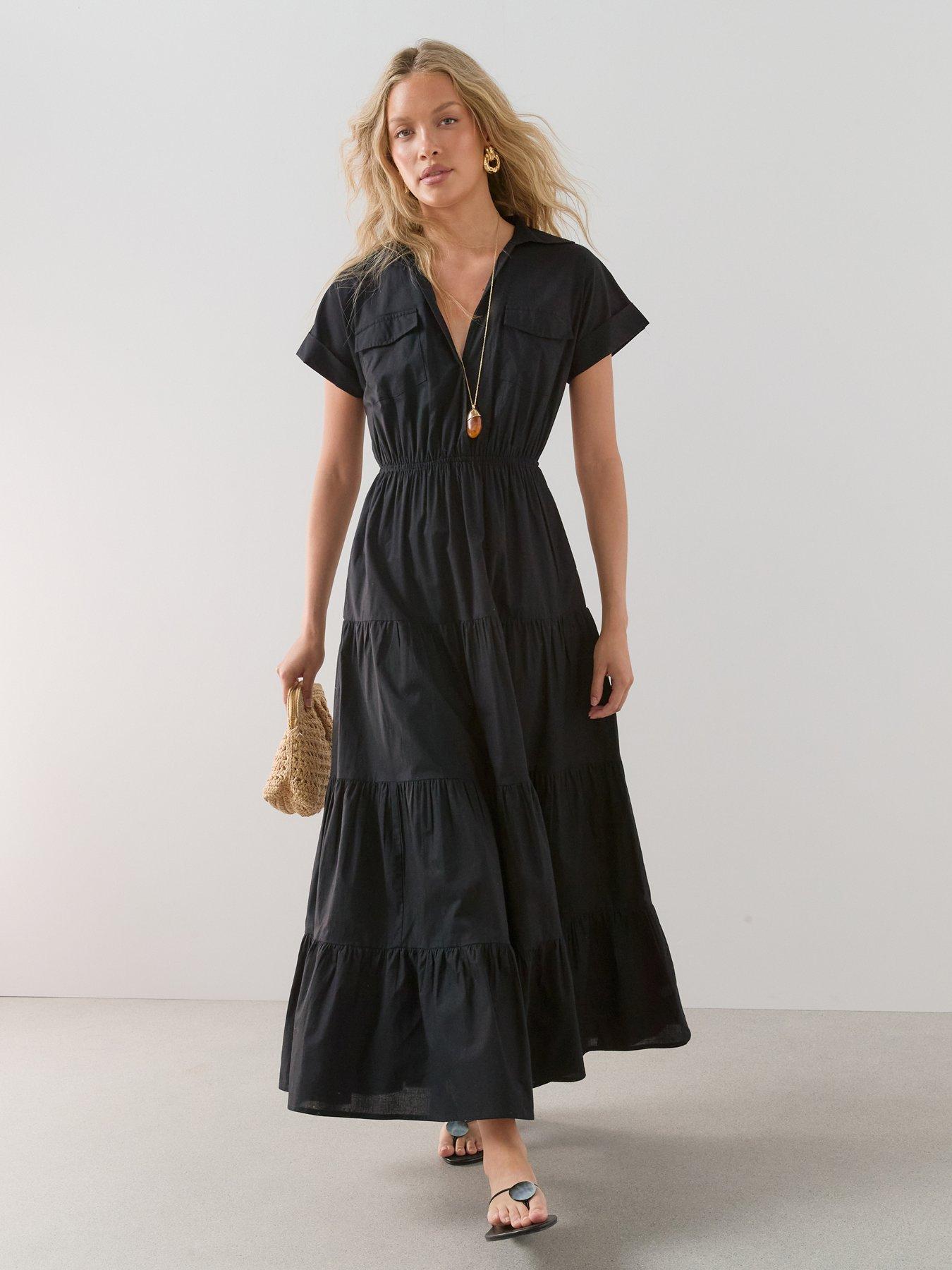 The Very Collection Cotton Tiered Midaxi Dress - Black