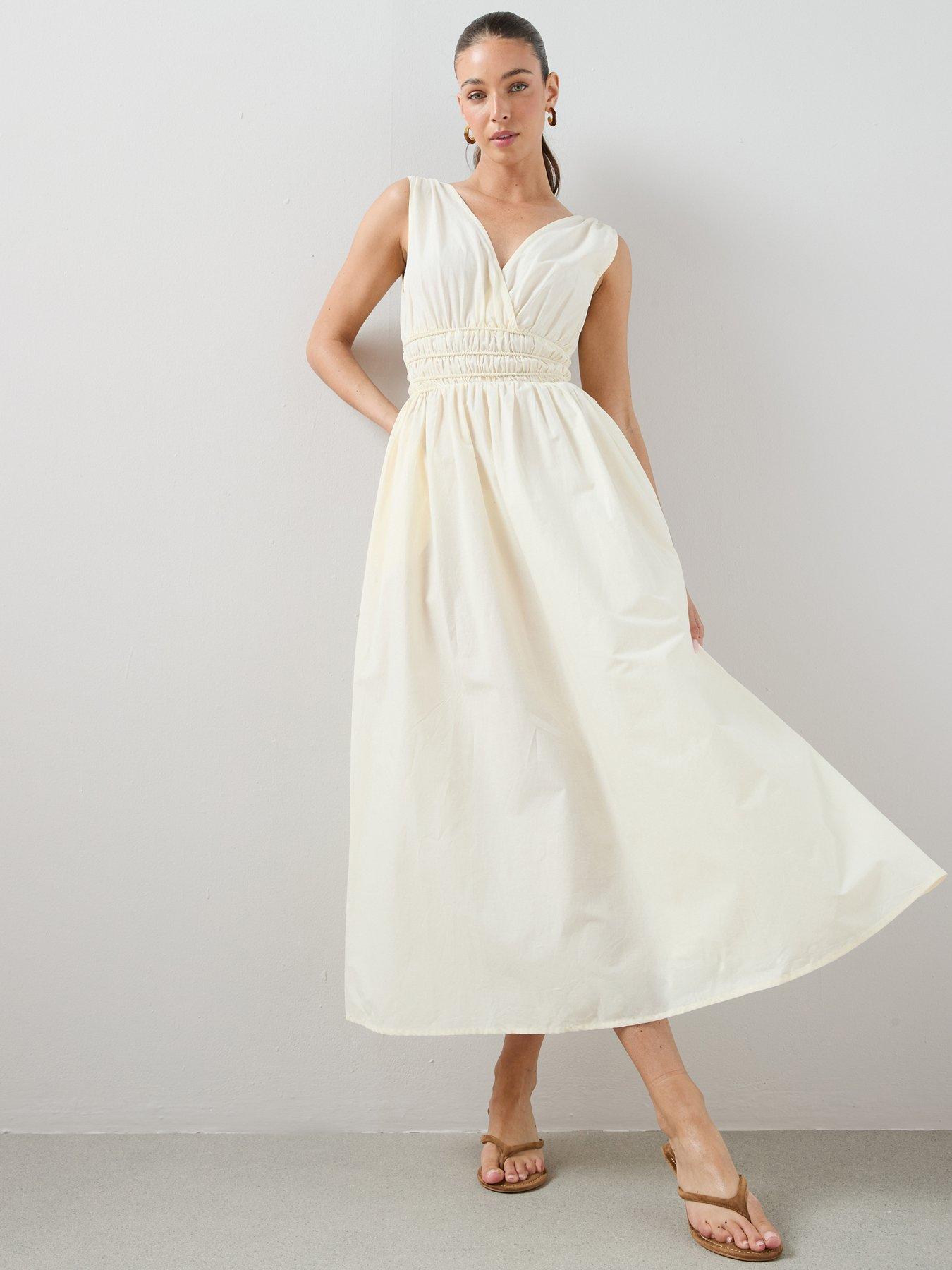 The Very Collection V Neck Waist Detail Midaxi Dress - Cream