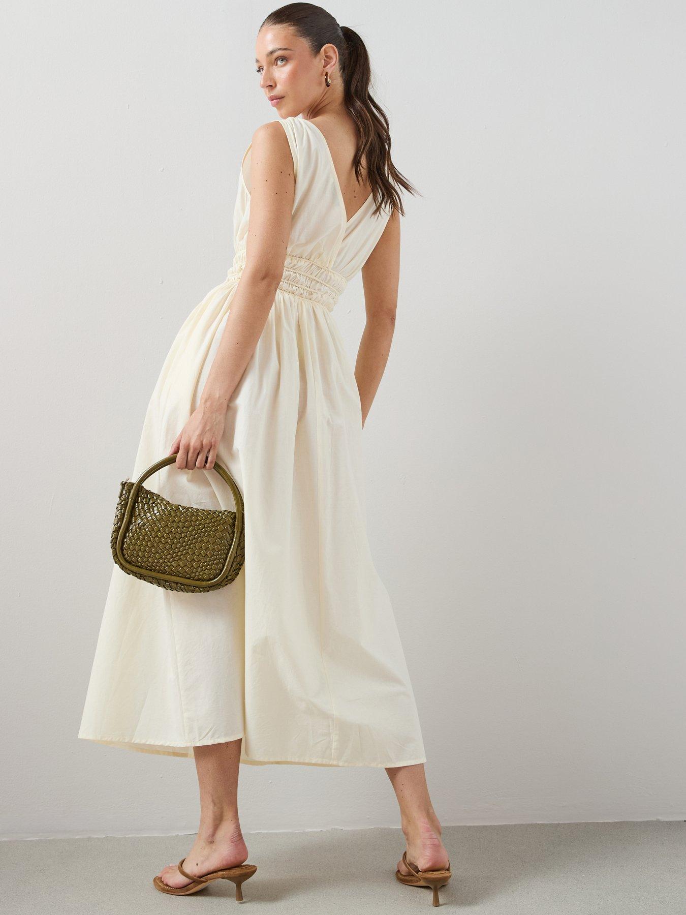 Image 2 of 7 of The Very Collection V Neck Waist Detail Midaxi Dress - Cream