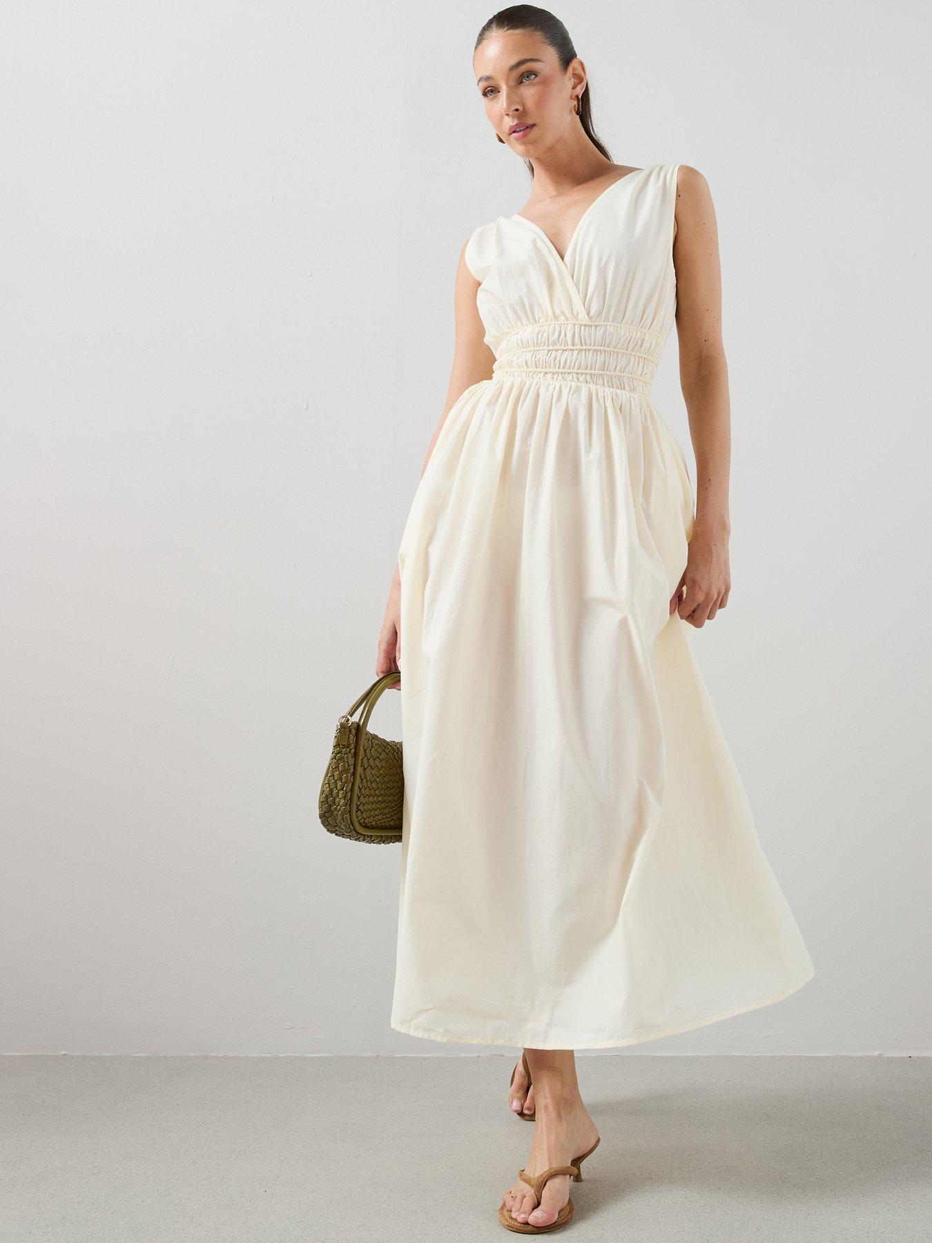 Image 3 of 7 of The Very Collection V Neck Waist Detail Midaxi Dress - Cream
