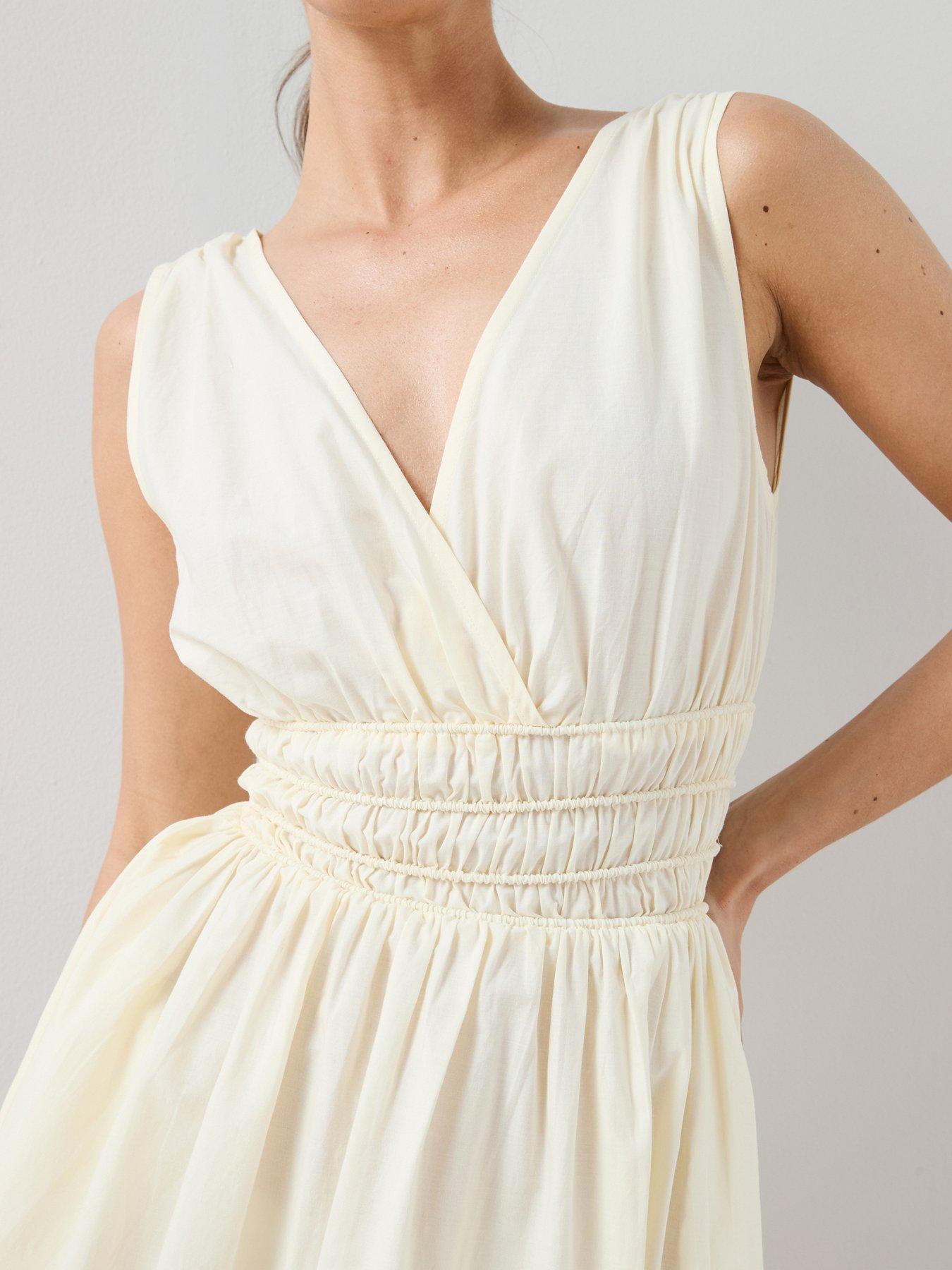 Image 4 of 7 of The Very Collection V Neck Waist Detail Midaxi Dress - Cream