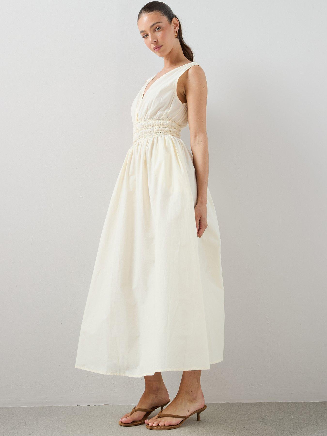 Image 5 of 7 of The Very Collection V Neck Waist Detail Midaxi Dress - Cream