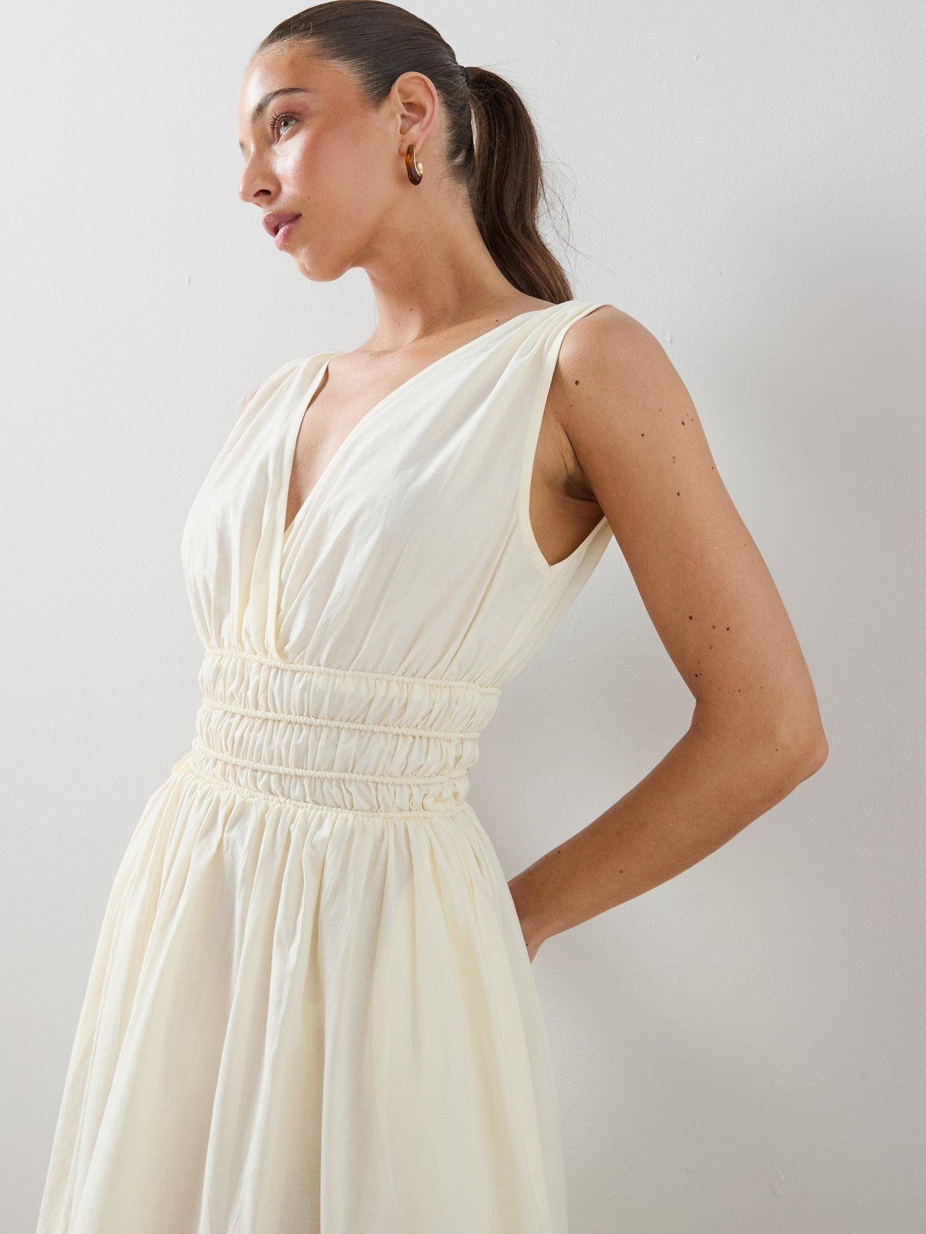 Image 6 of 7 of The Very Collection V Neck Waist Detail Midaxi Dress - Cream