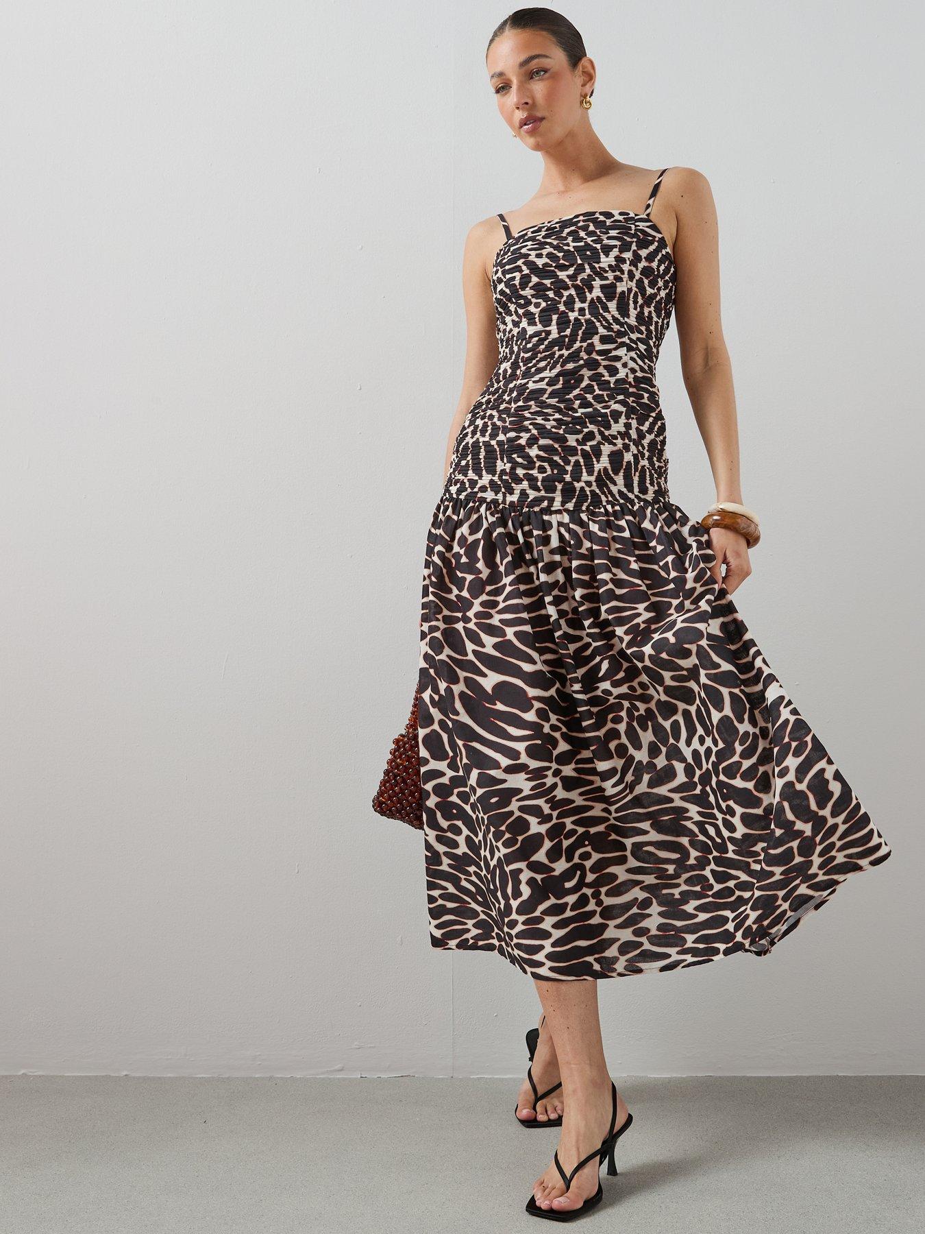 The Very Collection Ruched Bodice Dropped Waist Strappy Midaxi Dress - Print