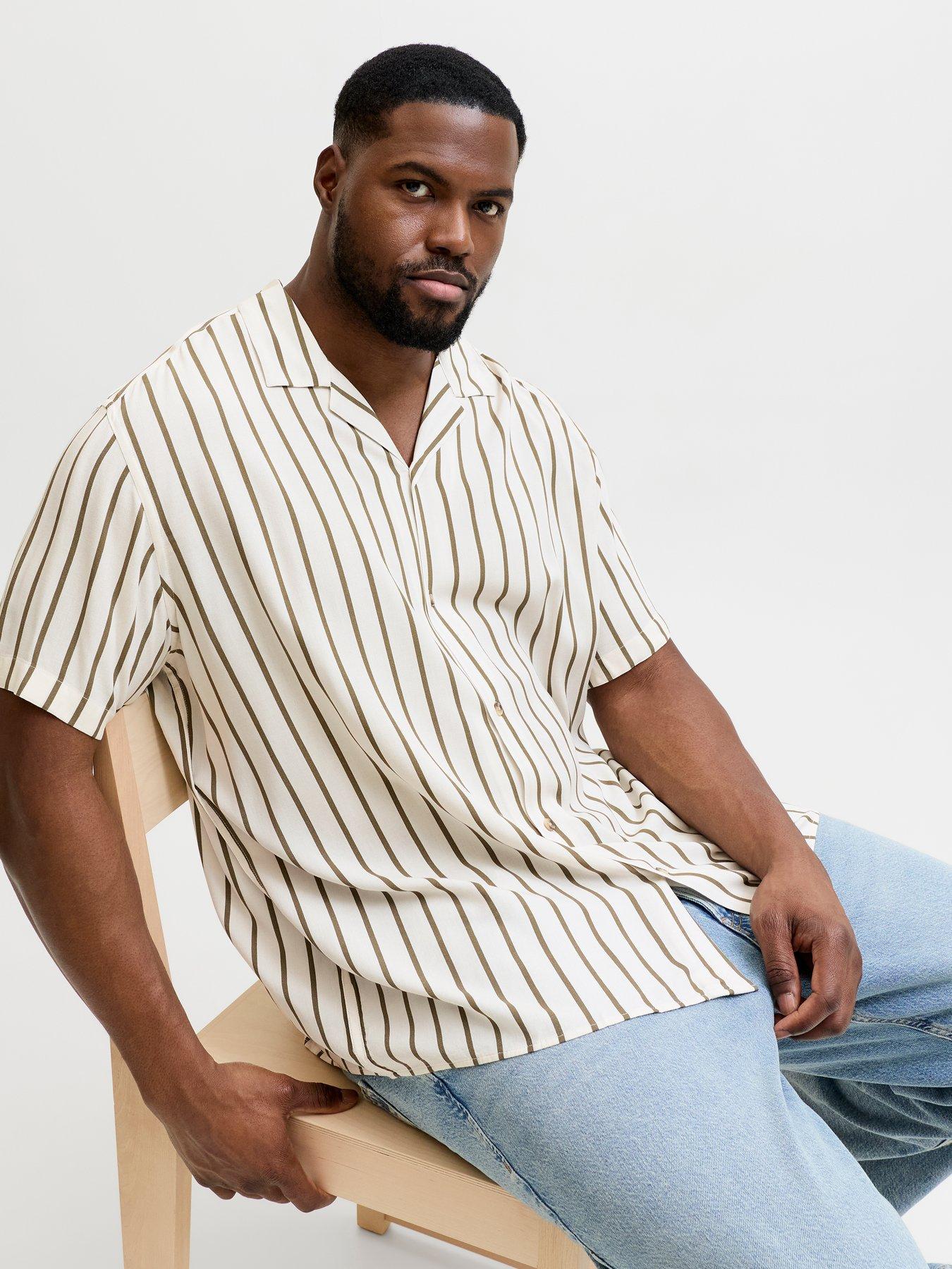 Jack & Jones Plus Jeff Resort Stripe Shirt - Khaki