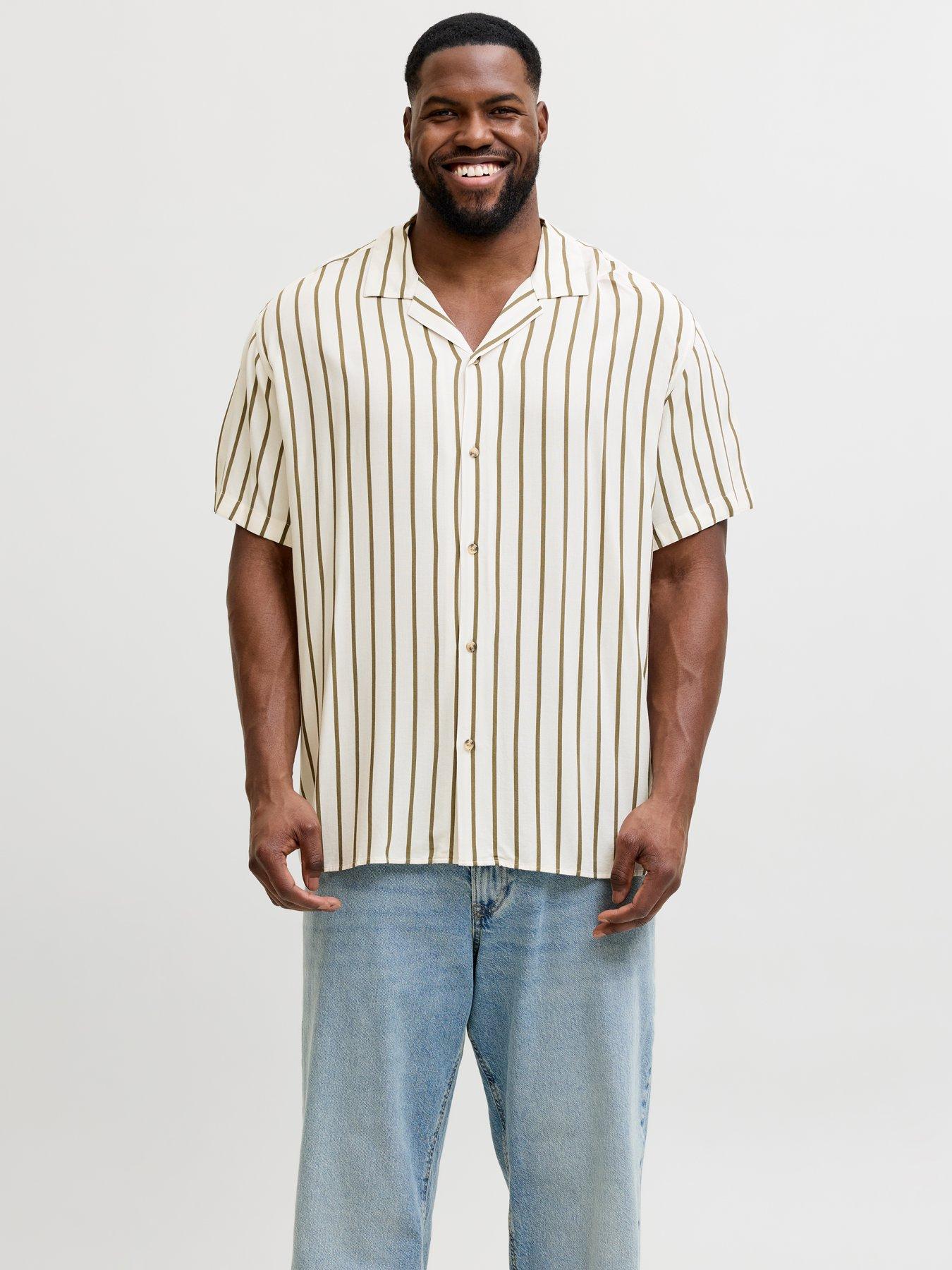Image 2 of 5 of Jack & Jones Plus Jeff Resort Stripe Shirt - Khaki