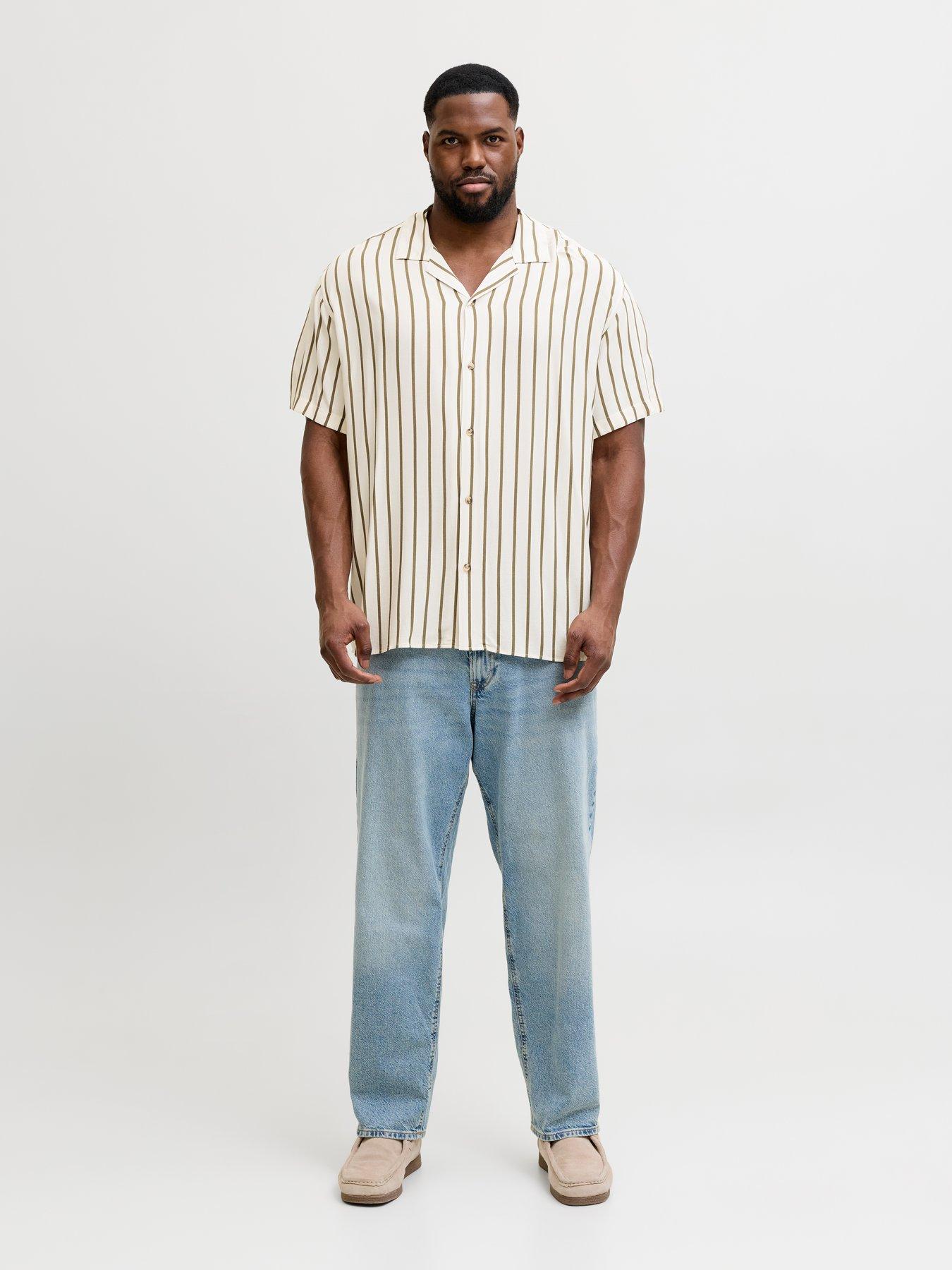 Image 3 of 5 of Jack & Jones Plus Jeff Resort Stripe Shirt - Khaki