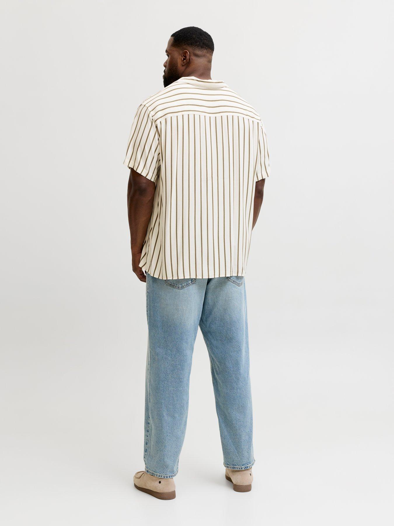 Image 4 of 5 of Jack & Jones Plus Jeff Resort Stripe Shirt - Khaki