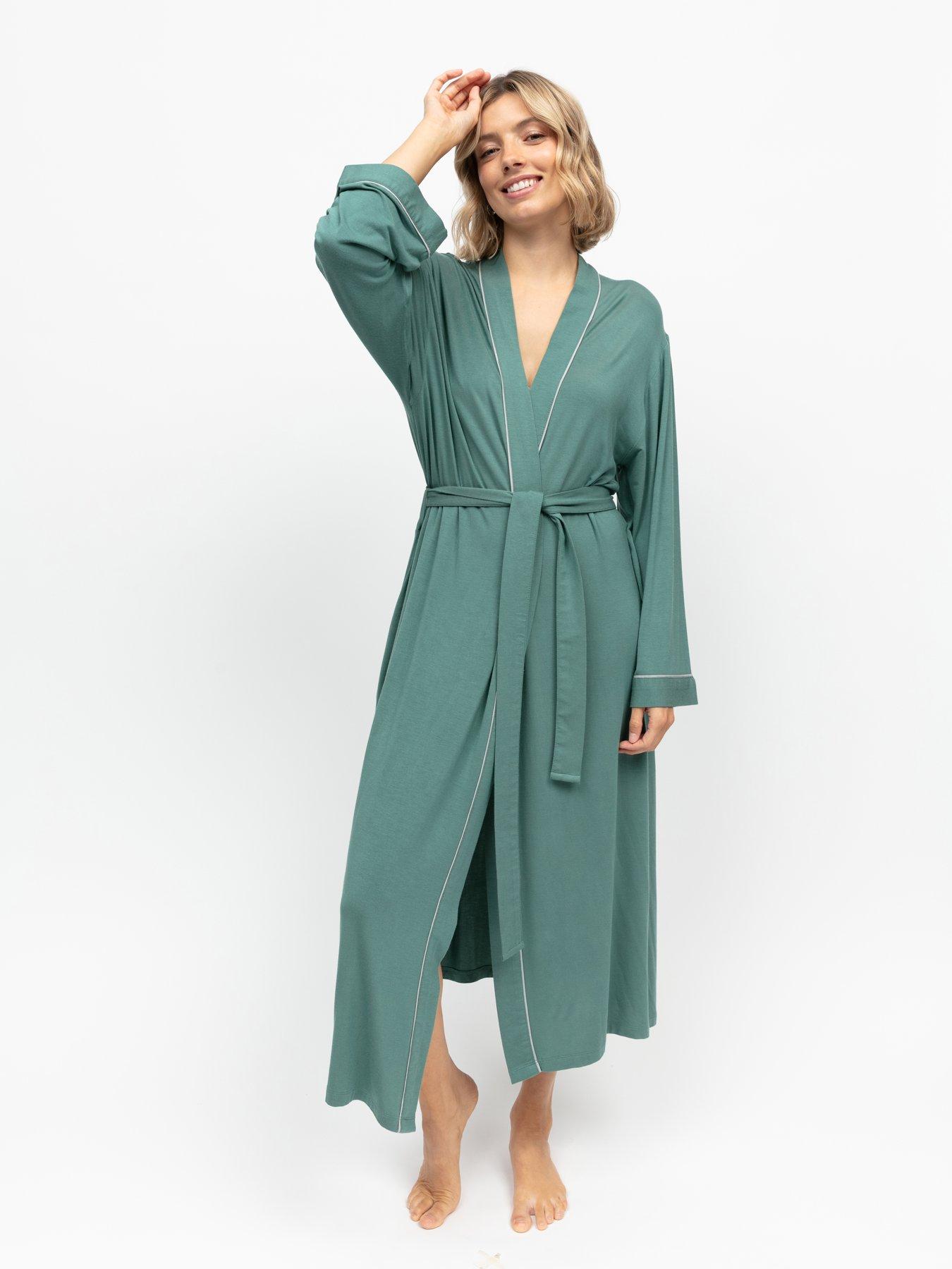 Image 3 of 4 of Cyberjammies Kallie Seafoam Jersey Long Sleeve Long Dressing Gown - Sea Foam