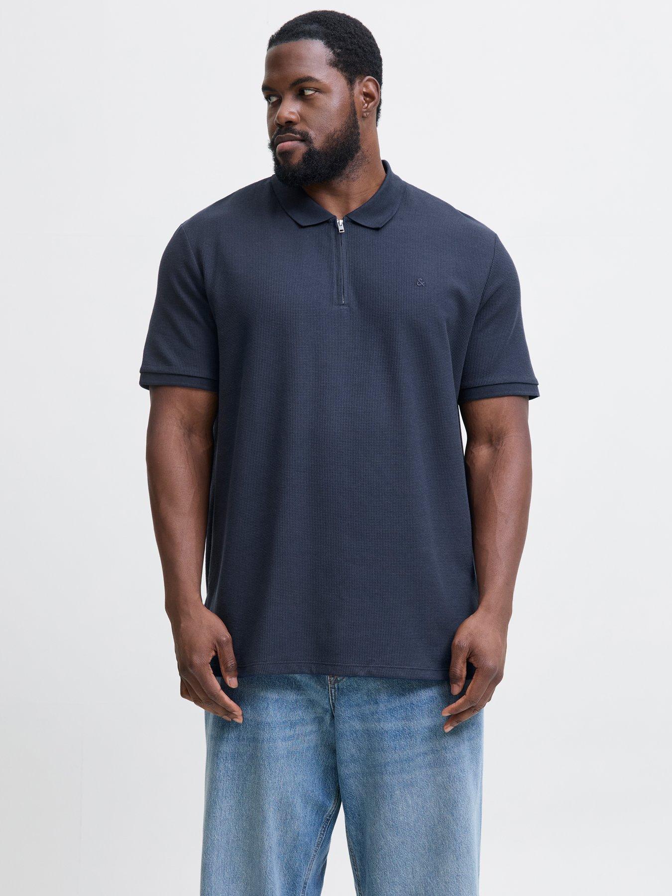 Image 1 of 5 of Jack & Jones Plus Austin Zip Polo Shirt - Navy