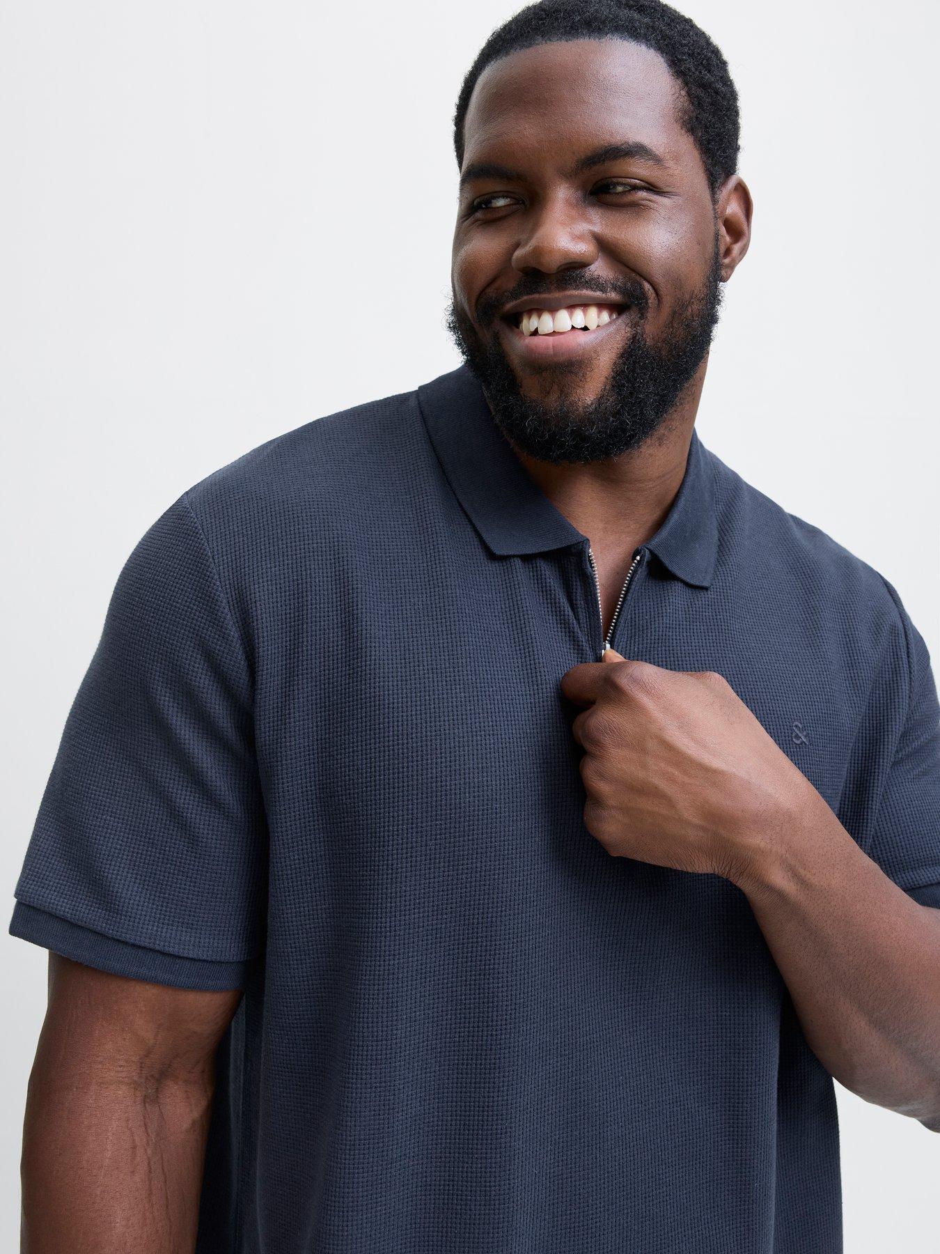 Image 2 of 5 of Jack & Jones Plus Austin Zip Polo Shirt - Navy