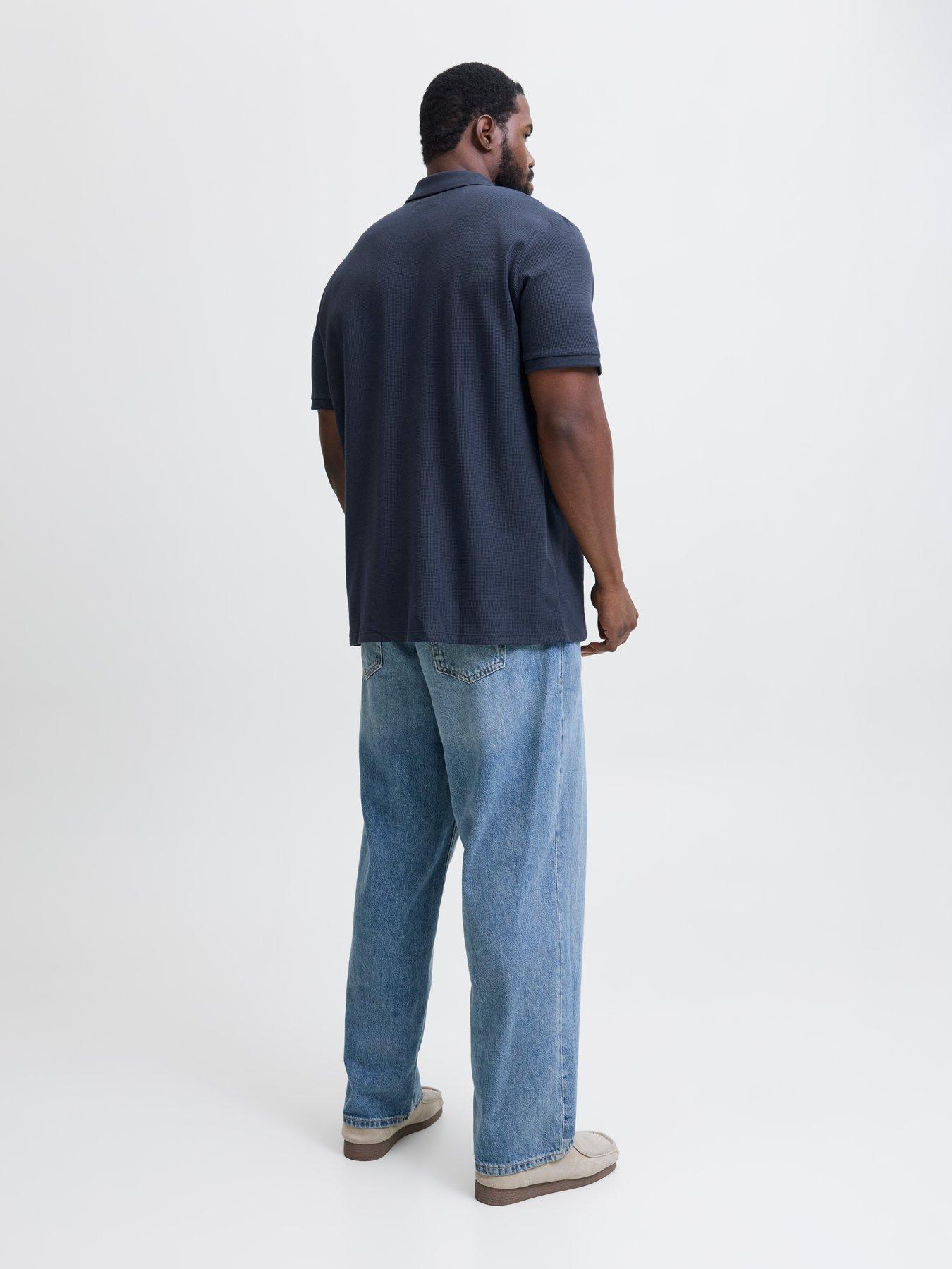 Image 4 of 5 of Jack & Jones Plus Austin Zip Polo Shirt - Navy