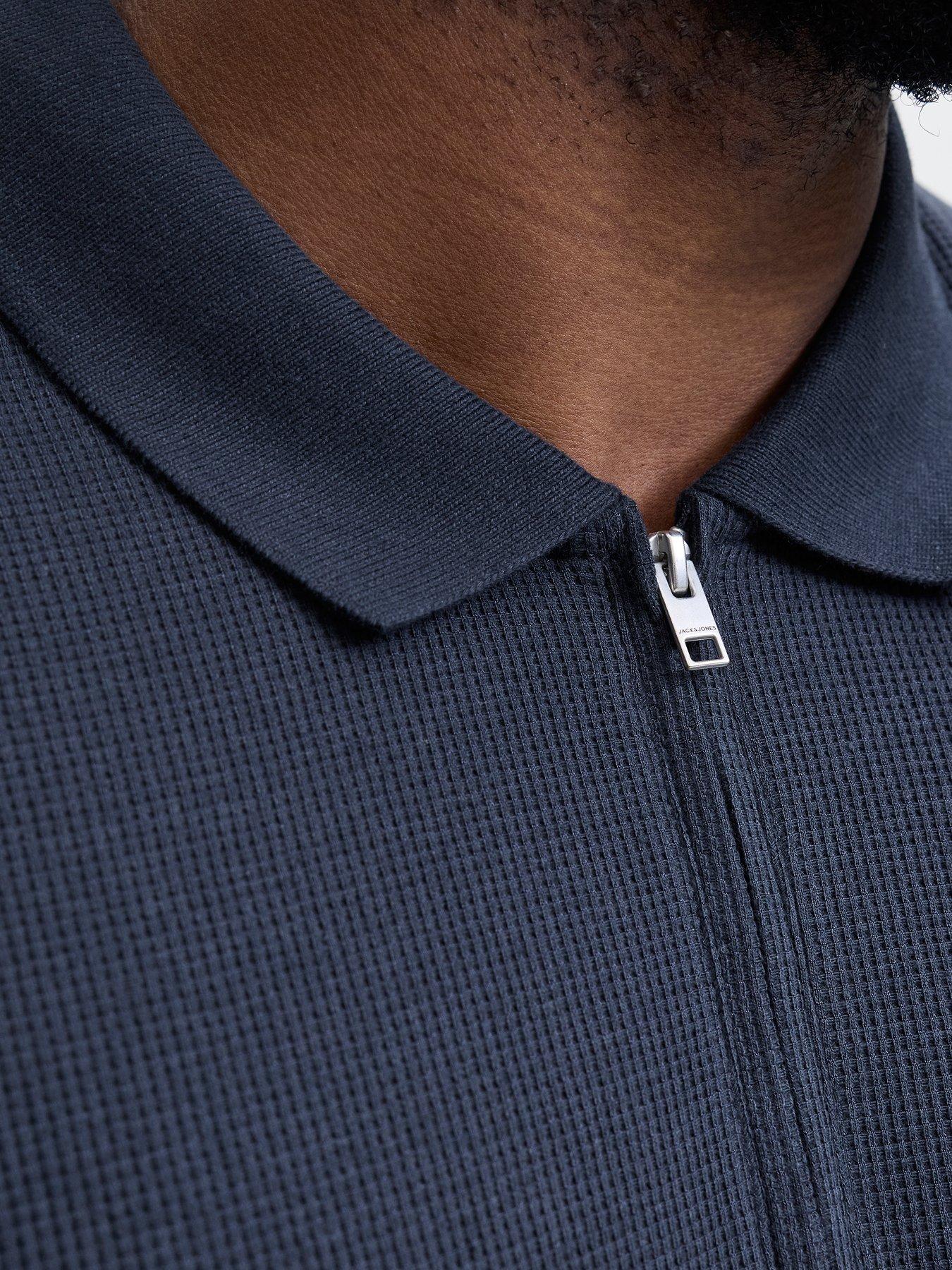 Image 5 of 5 of Jack & Jones Plus Austin Zip Polo Shirt - Navy