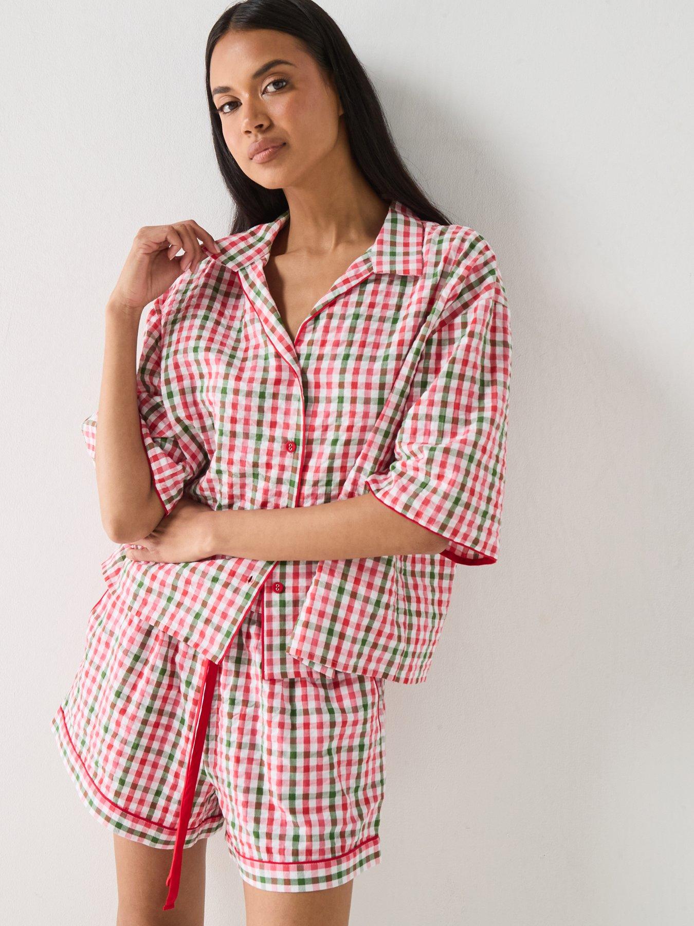Cyberjammies Cyberjammies Tara Red Seersucker Check Relaxed 3/4th Sleeve Shorty Set - Red