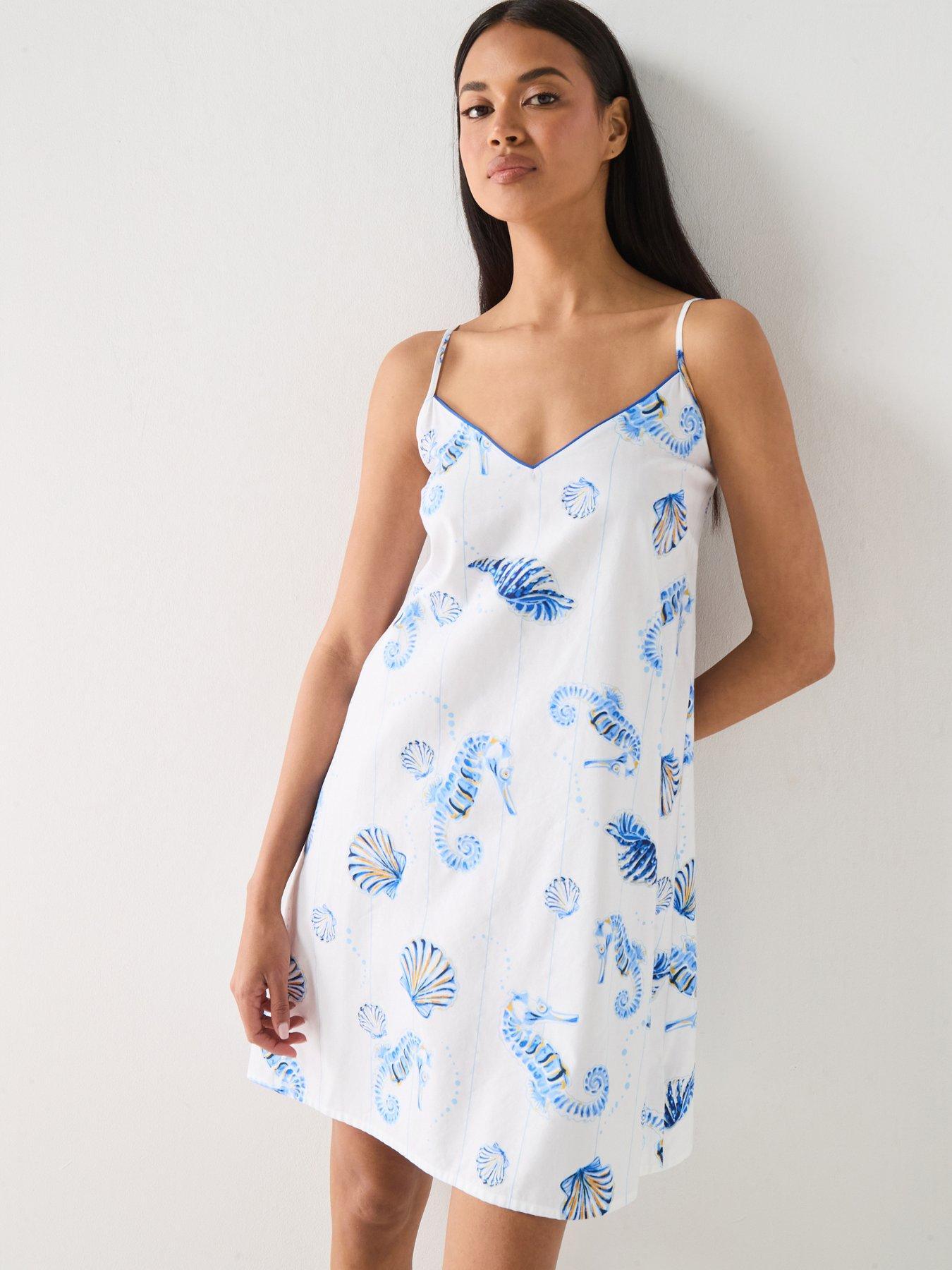 Cyberjammies Cyberjammies Essie Dark Blue Sea Horse Stripe Print Strappy Short Nightdress - Blue