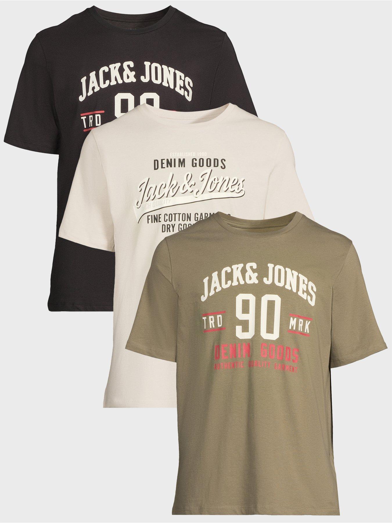 Jack & Jones Short Sleeve T-Shirt 3Pk - Green/Beige/Black