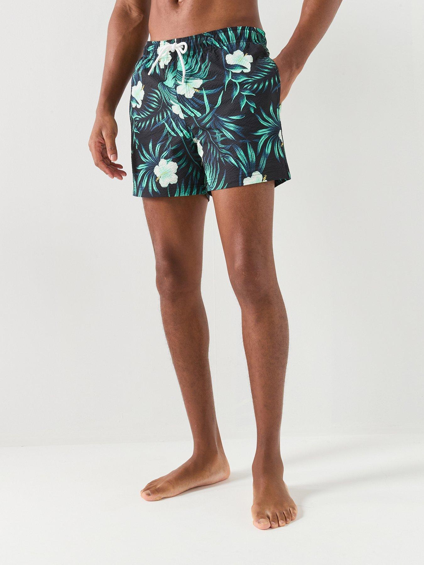 Jack & Jones Flower Seersucker Swim Shorts - Black