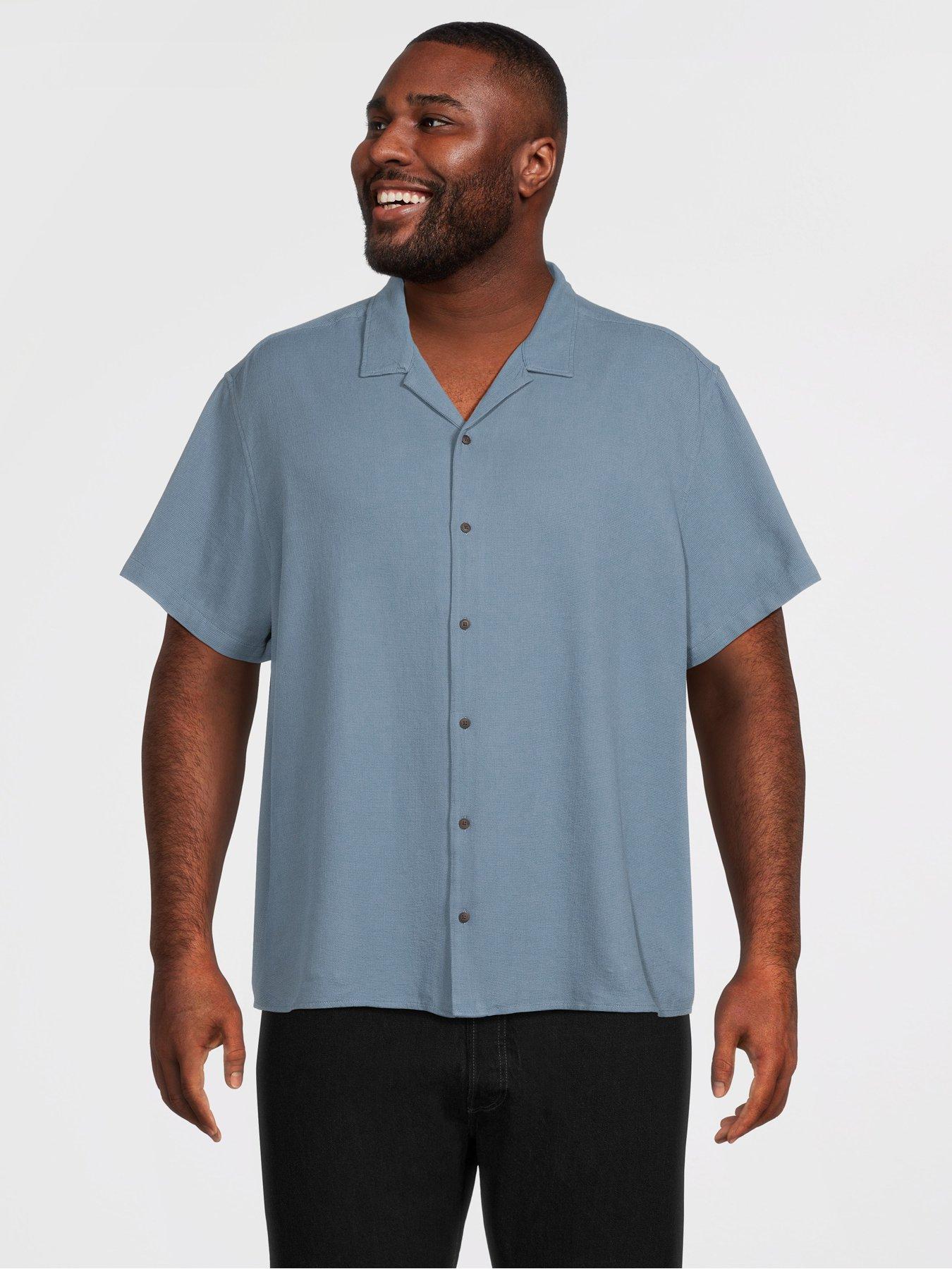 Image 1 of 5 of Jack & Jones Plus Waffle Resort Short Sleeve Shirt - Blue