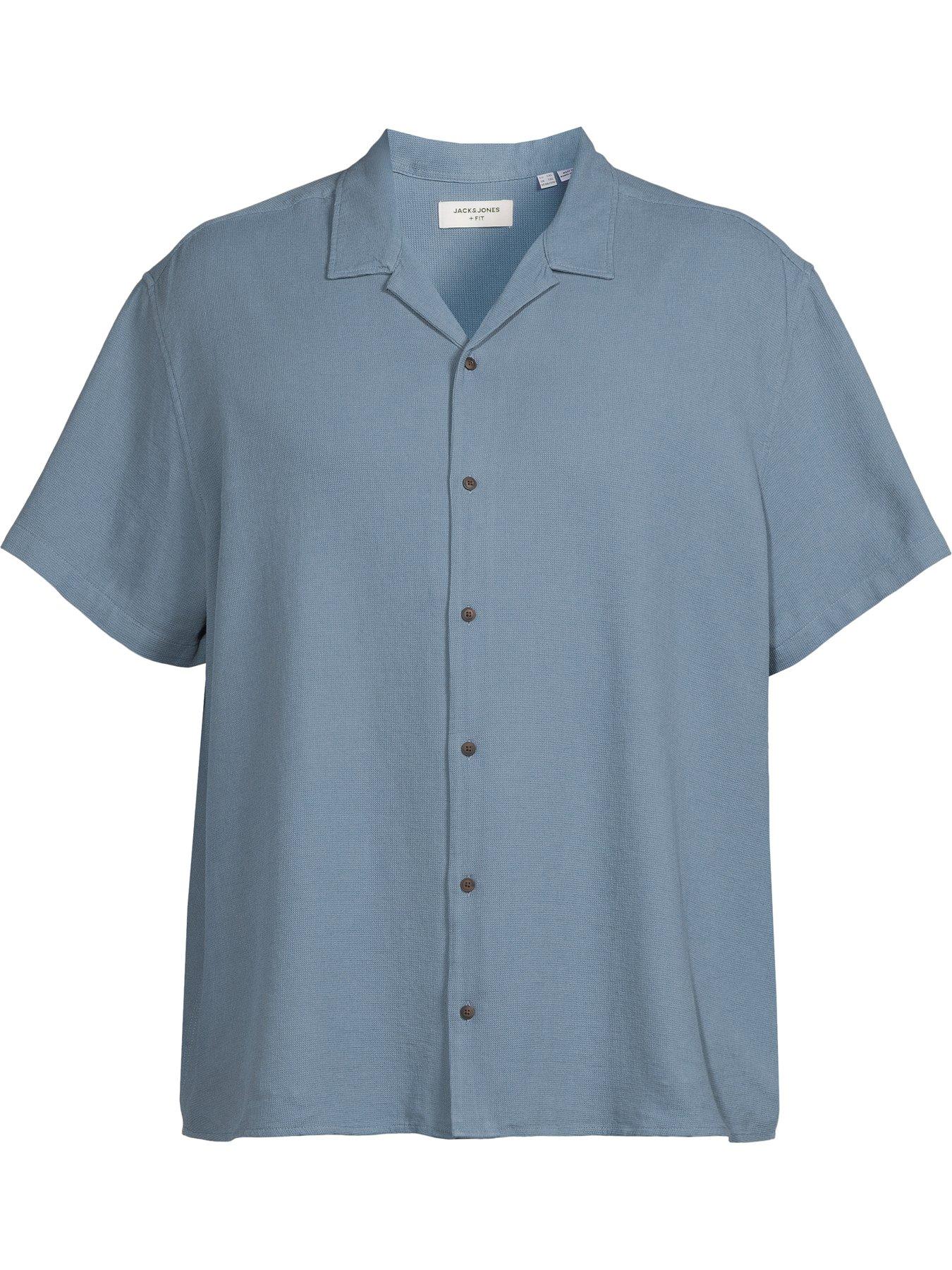 Image 5 of 5 of Jack & Jones Plus Waffle Resort Short Sleeve Shirt - Blue