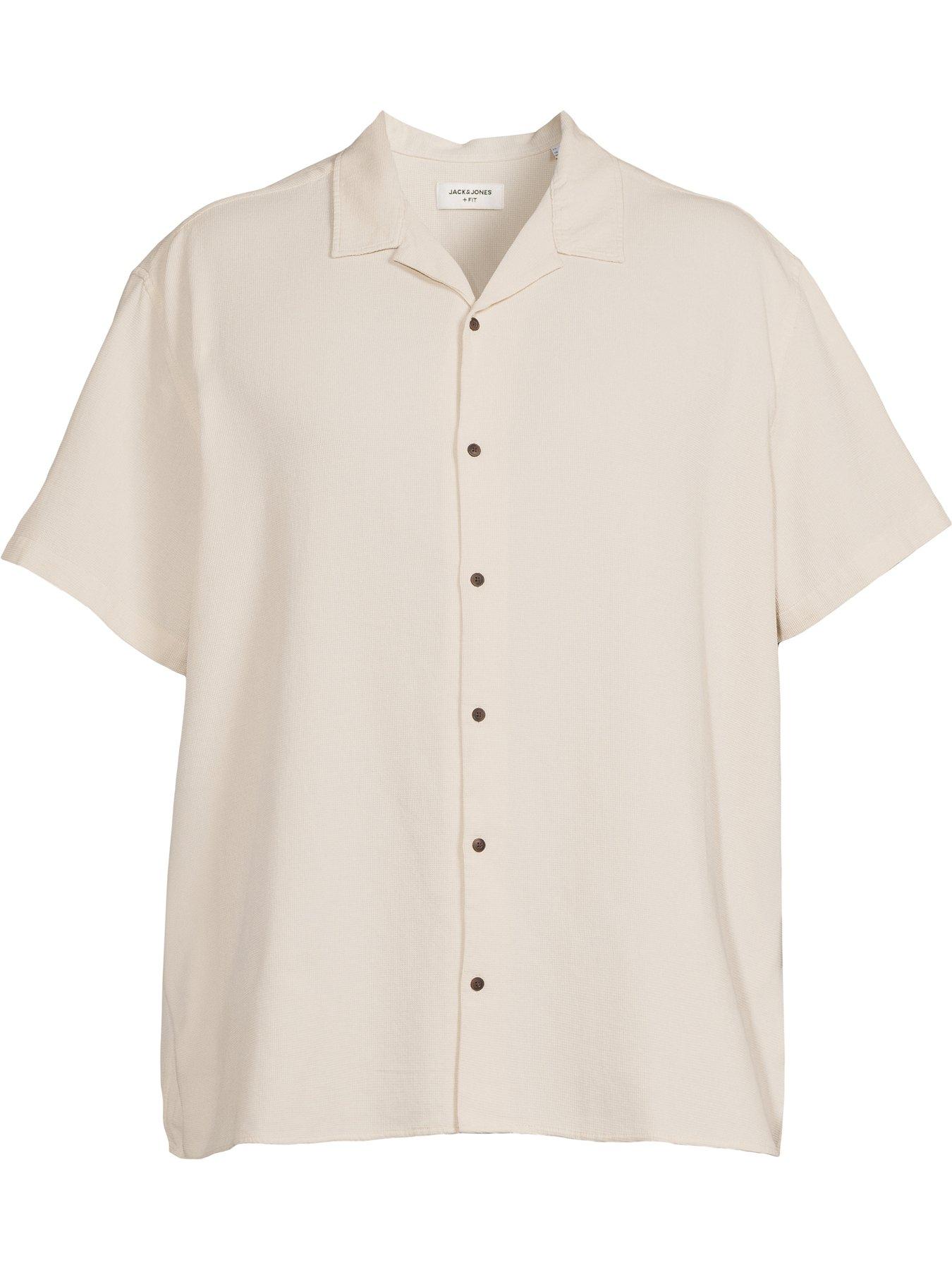Image 5 of 5 of Jack & Jones Plus Waffle Resort Short Sleeve Shirt - Off White