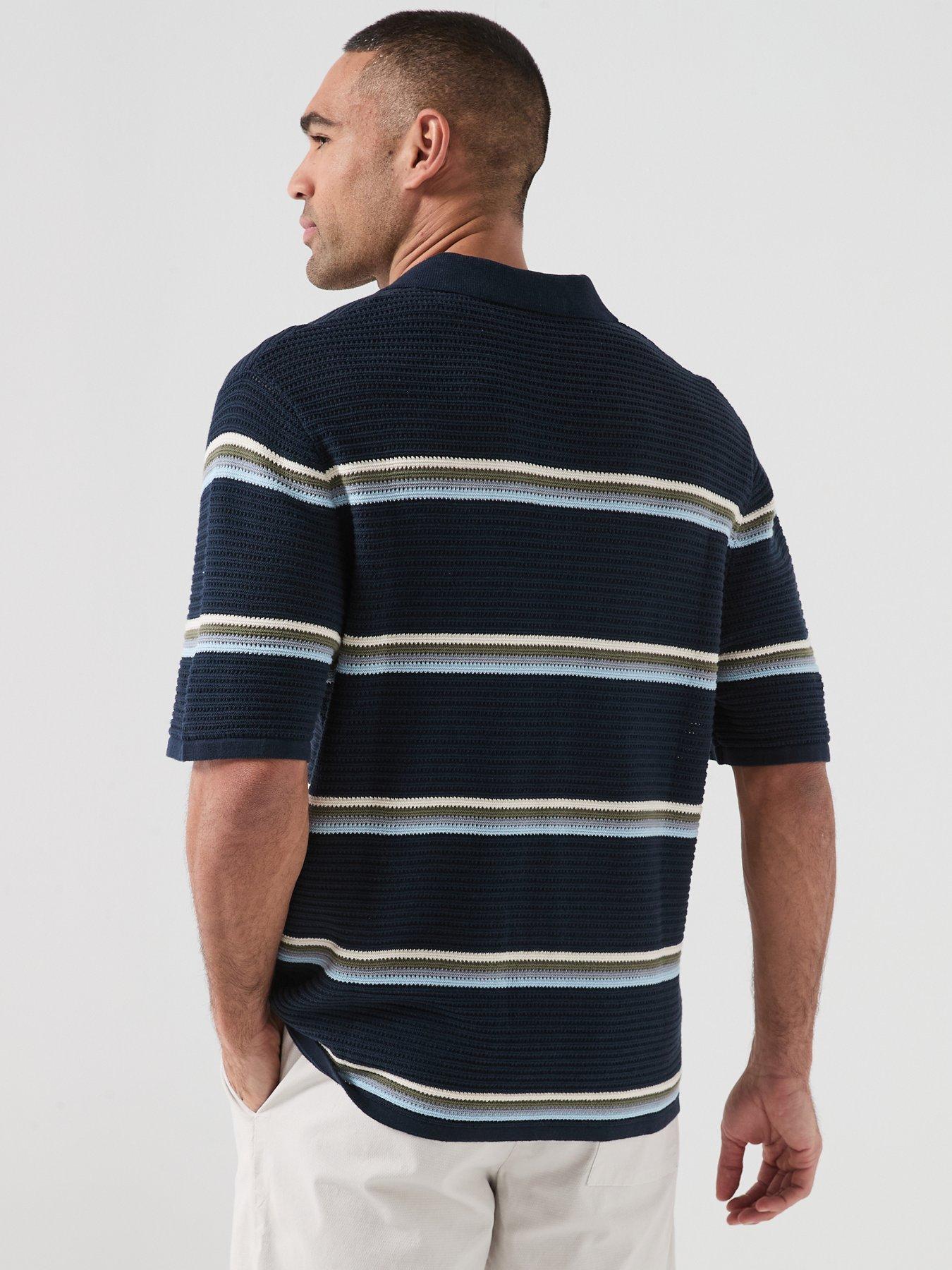 Image 2 of 5 of Jack & Jones Maine Stripe Knitted Polo Shirt - Navy