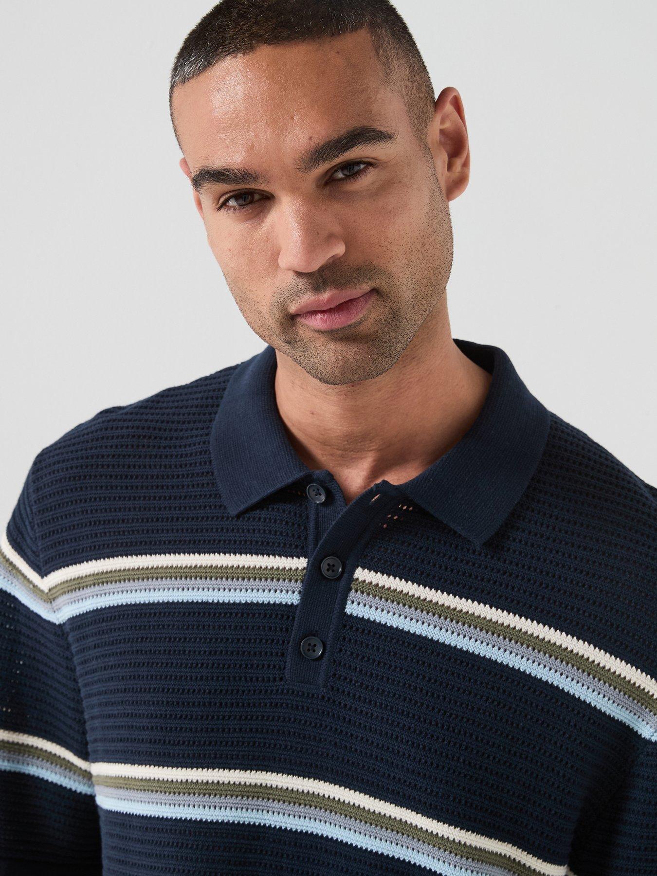 Image 4 of 5 of Jack & Jones Maine Stripe Knitted Polo Shirt - Navy