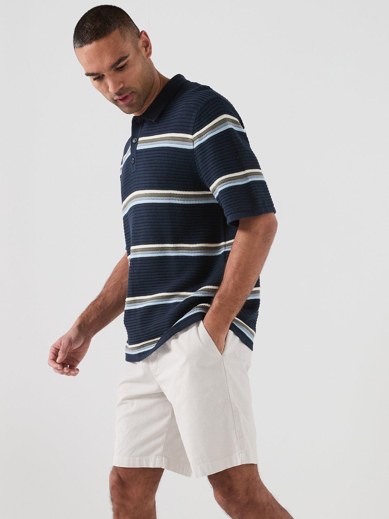 Image 5 of 5 of Jack & Jones Maine Stripe Knitted Polo Shirt - Navy