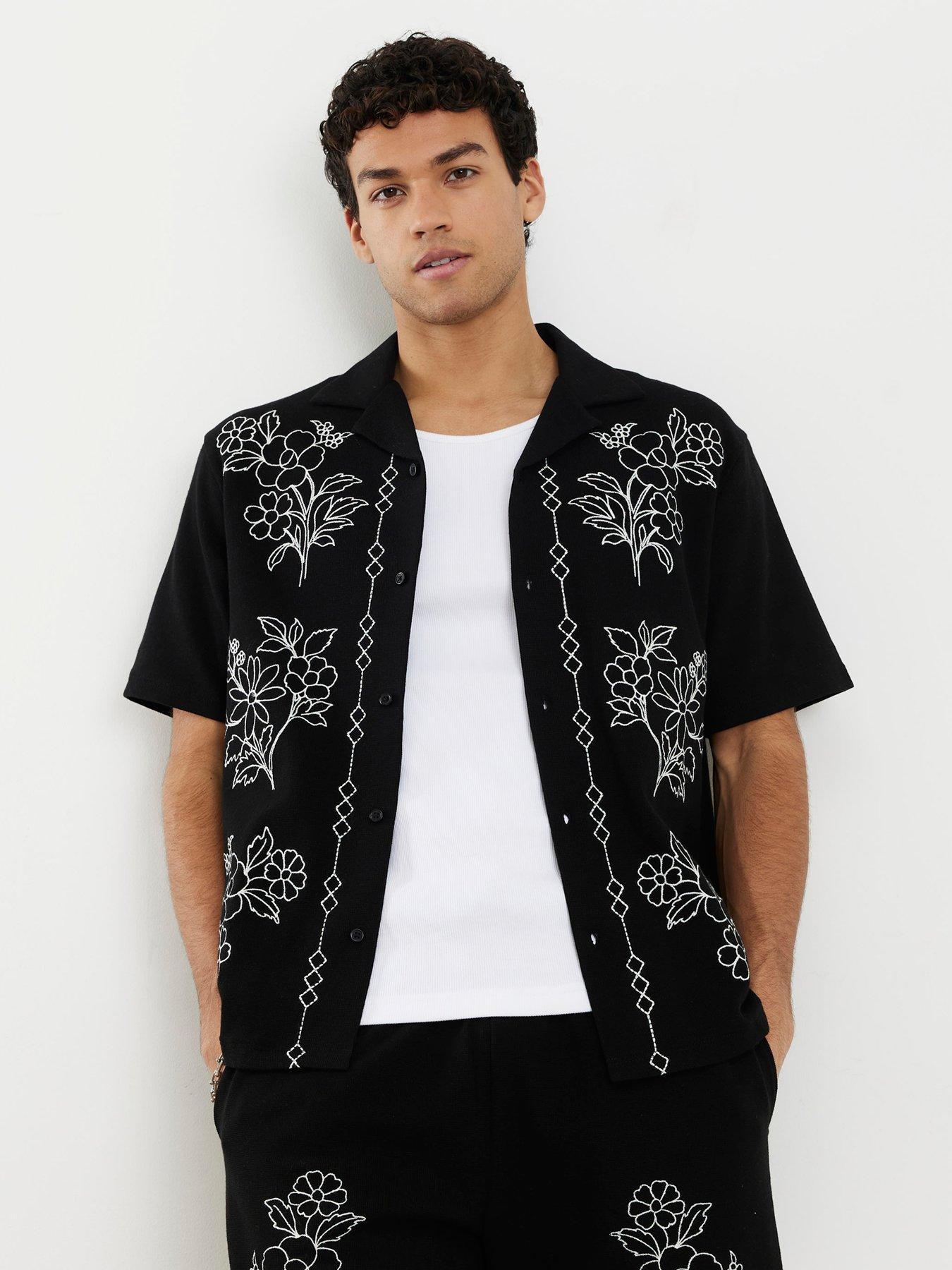 River Island River Island Short Sleeve Floral Border Embroidered Shirt