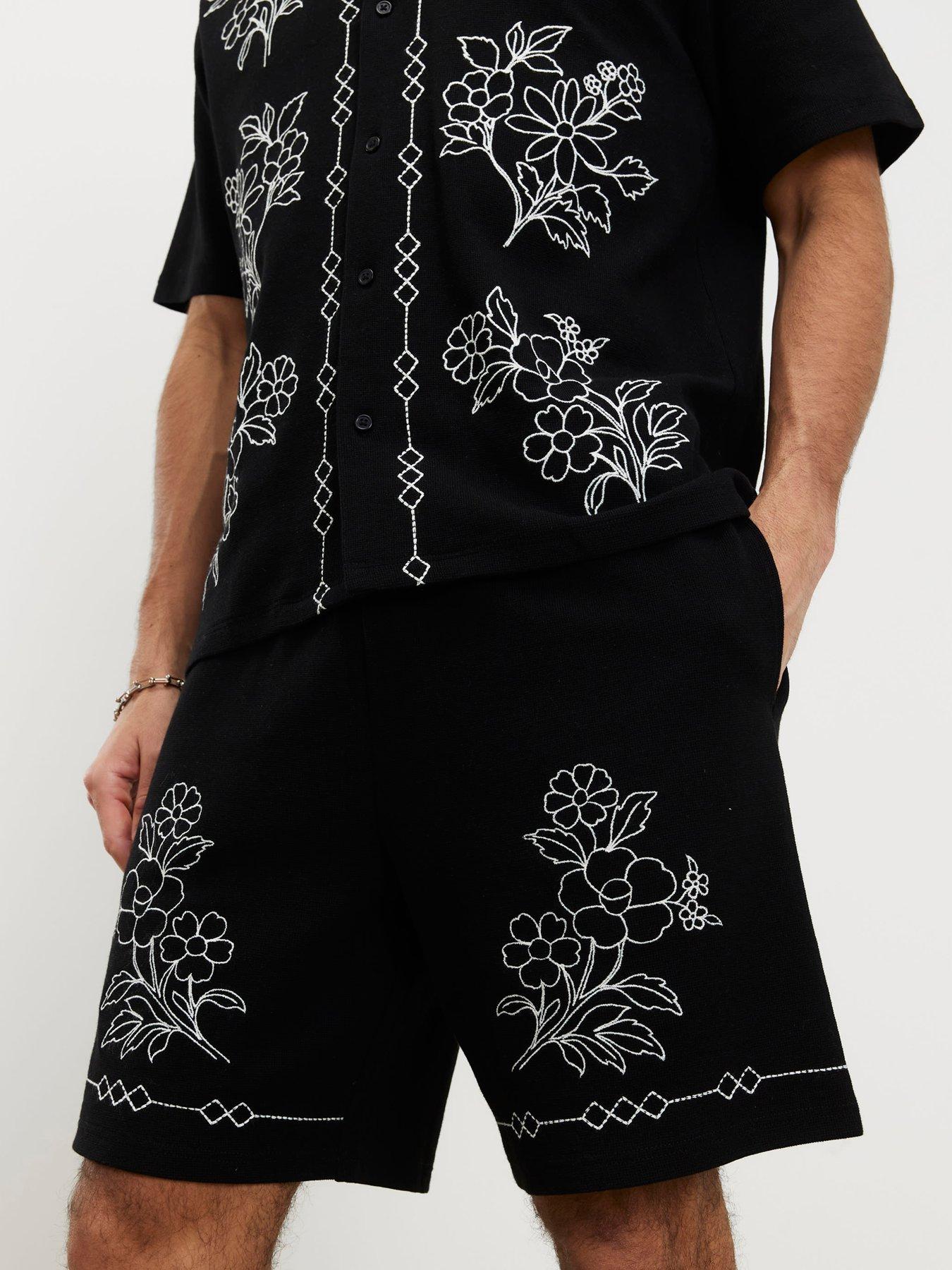 River Island Floral Embroidered Shorts - Black