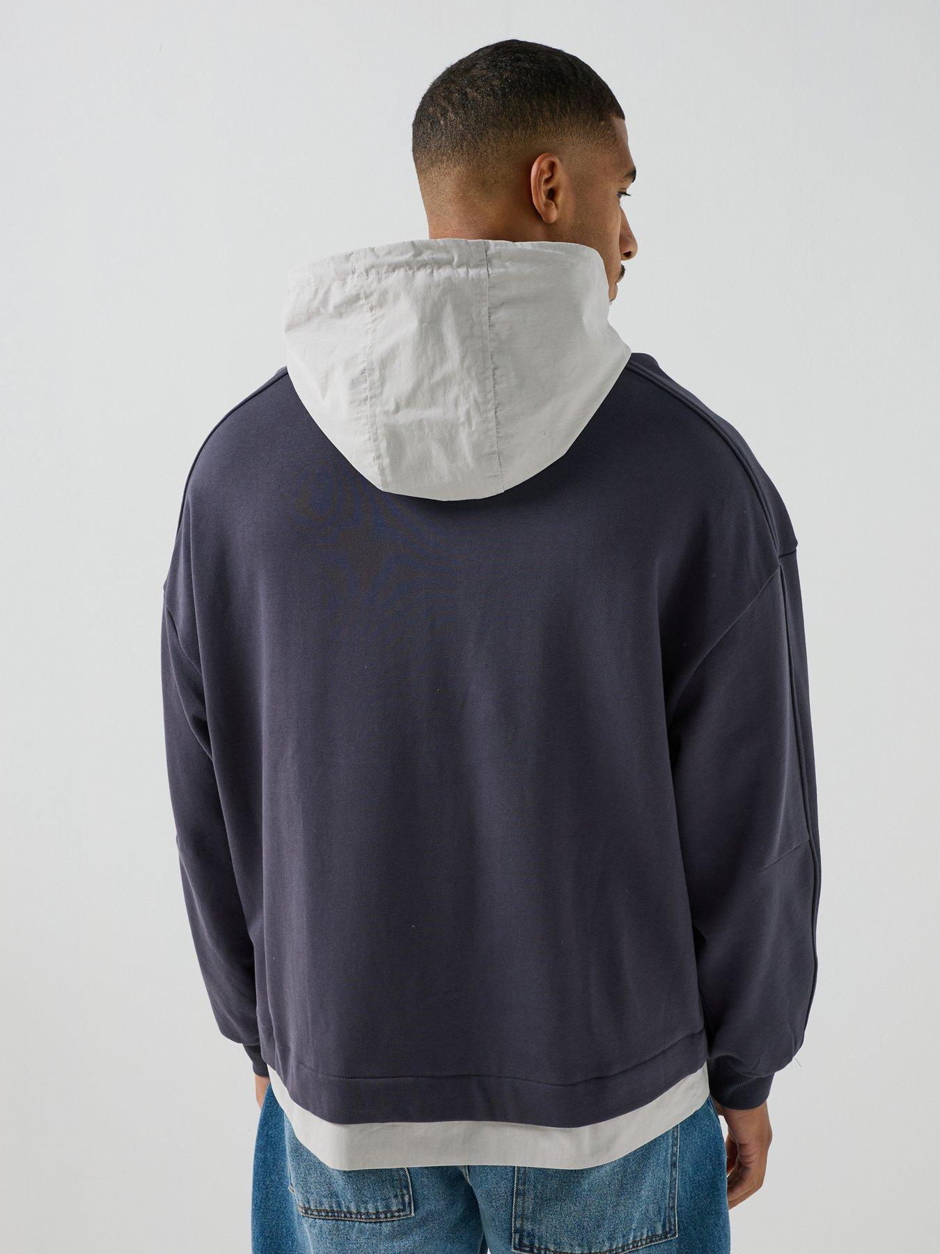 Image 2 of 5 of River Island Woven Mix Palais Hoodie - Navy
