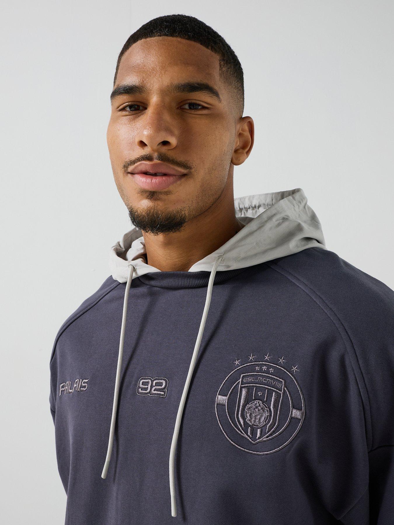 Image 4 of 5 of River Island Woven Mix Palais Hoodie - Navy
