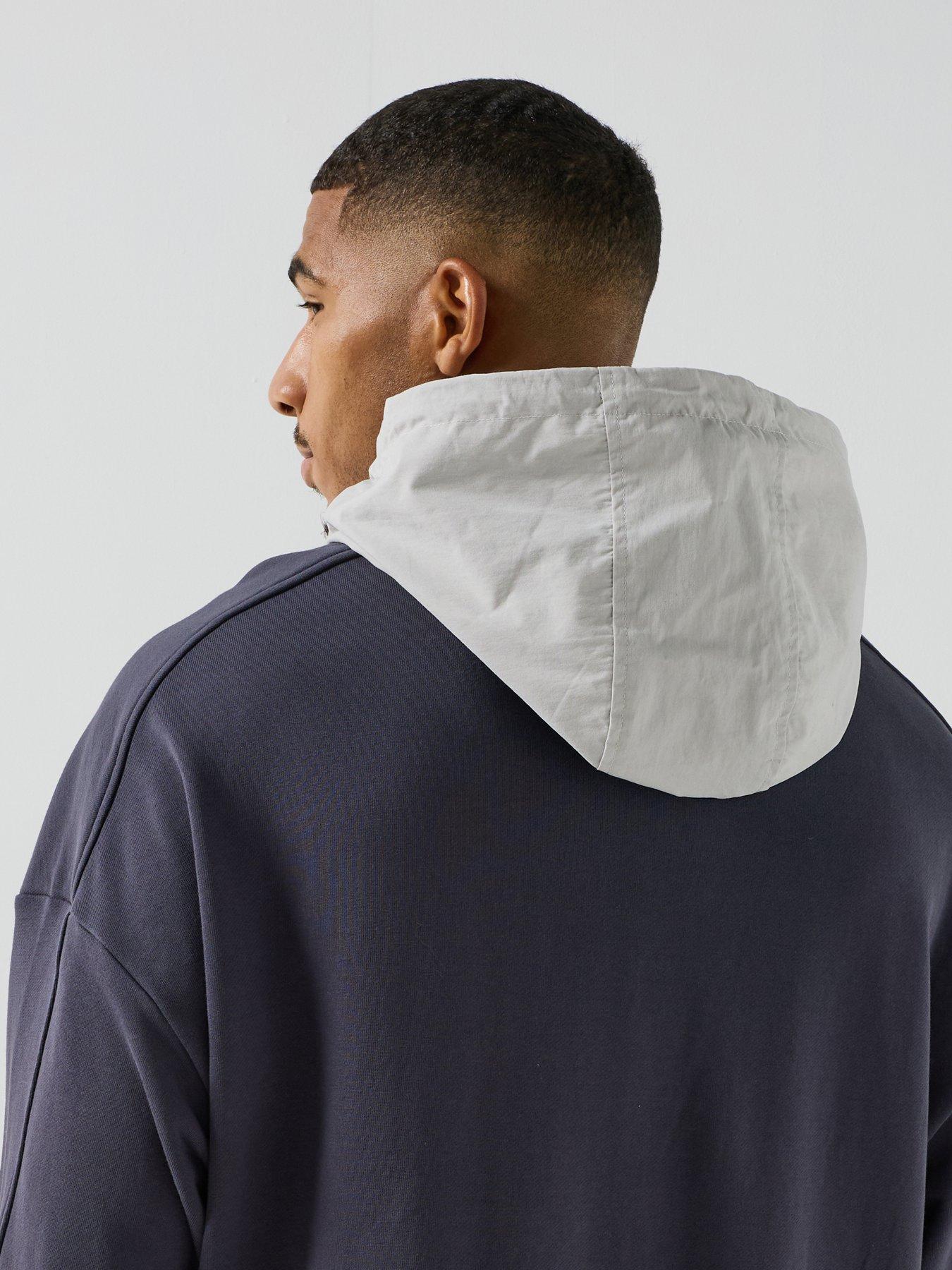 Image 5 of 5 of River Island Woven Mix Palais Hoodie - Navy